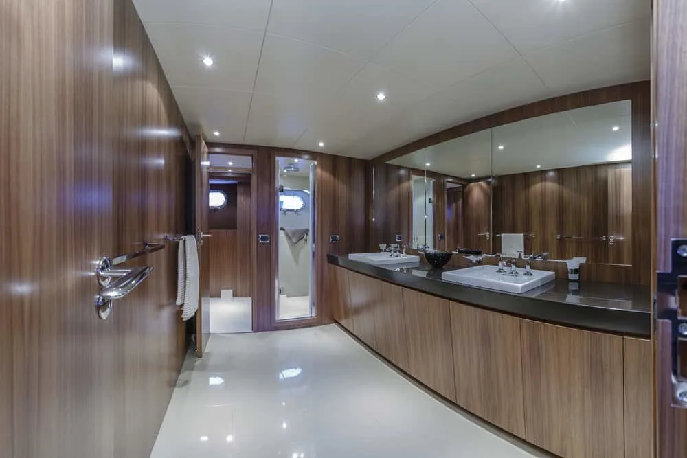 82 foot yacht primary bathroom