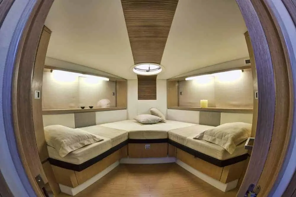 Bow bedroom two beds on yacht