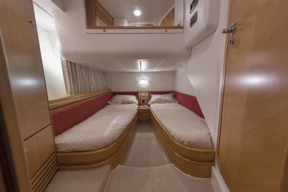 Guest bedroom two beds on yacht