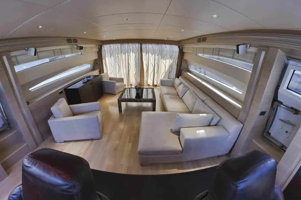 Living area sectional sofa on yacht