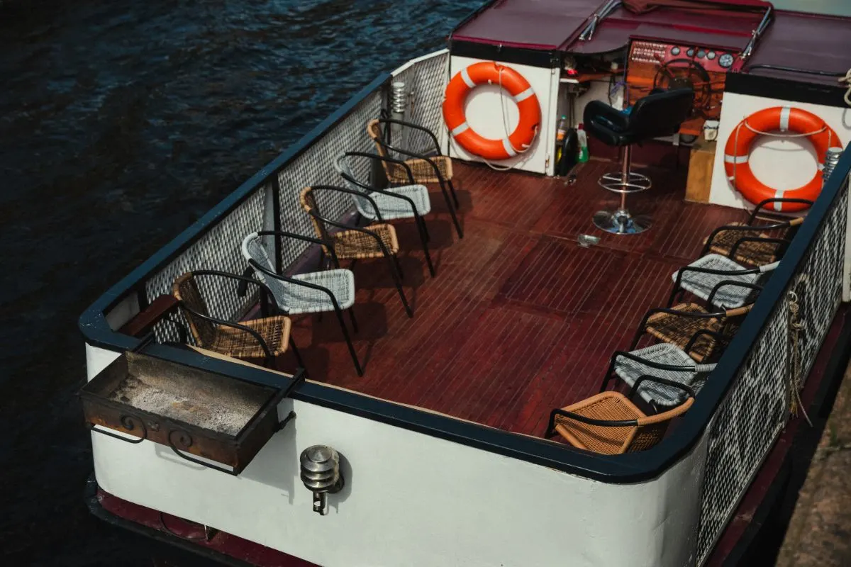 Cooking barbecue on the boat in a boat.