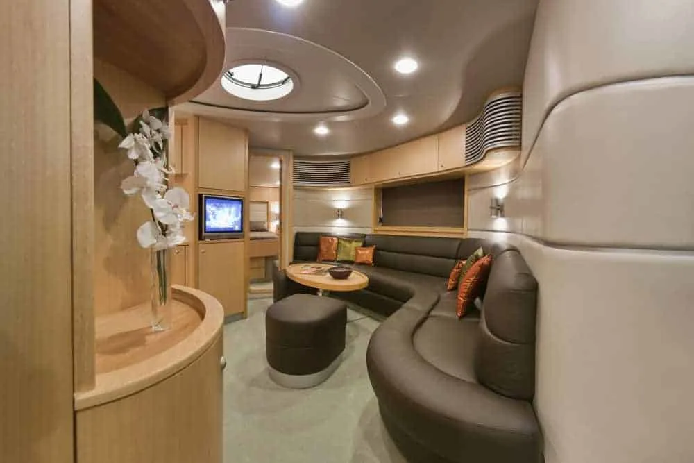 cool yacht interior with black sofa