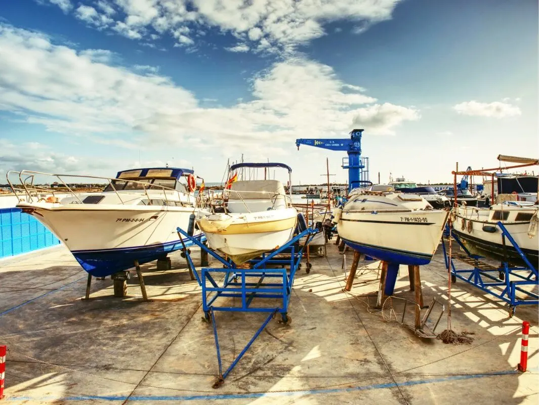 Boats in the dry storage ready to be used.