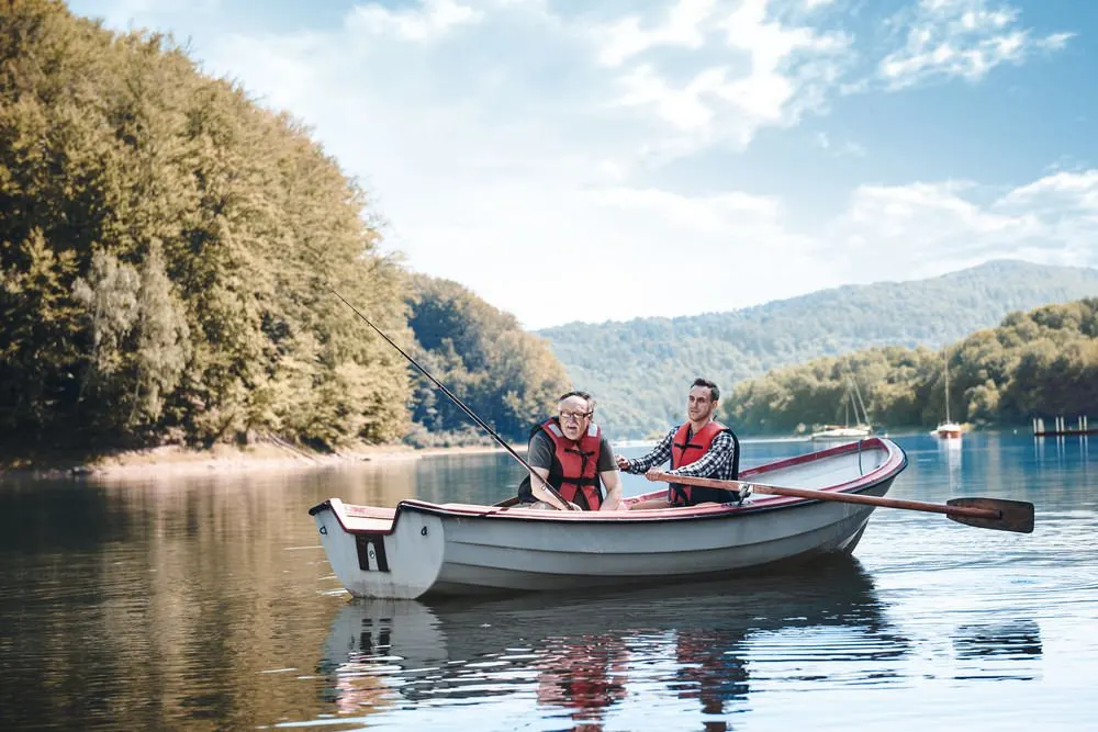 Fishing on a rowboat