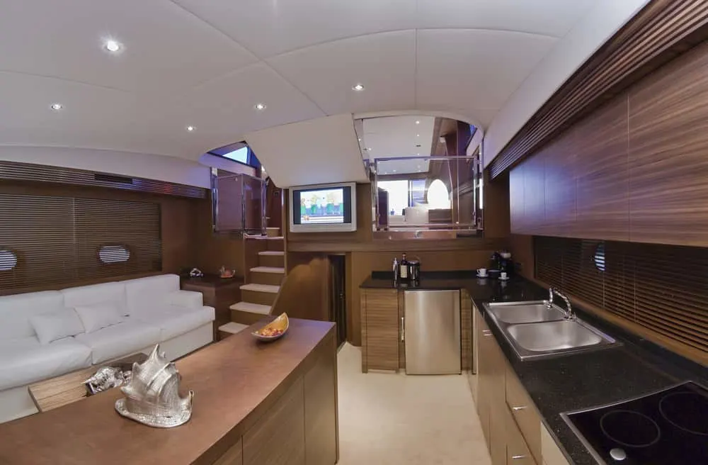 luxury yacht kitchen living room