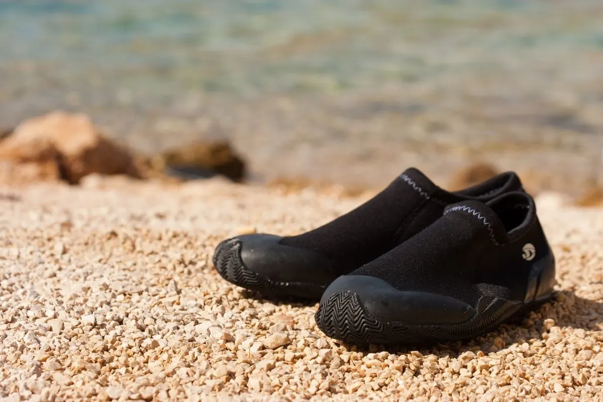 A water shoes on shore.