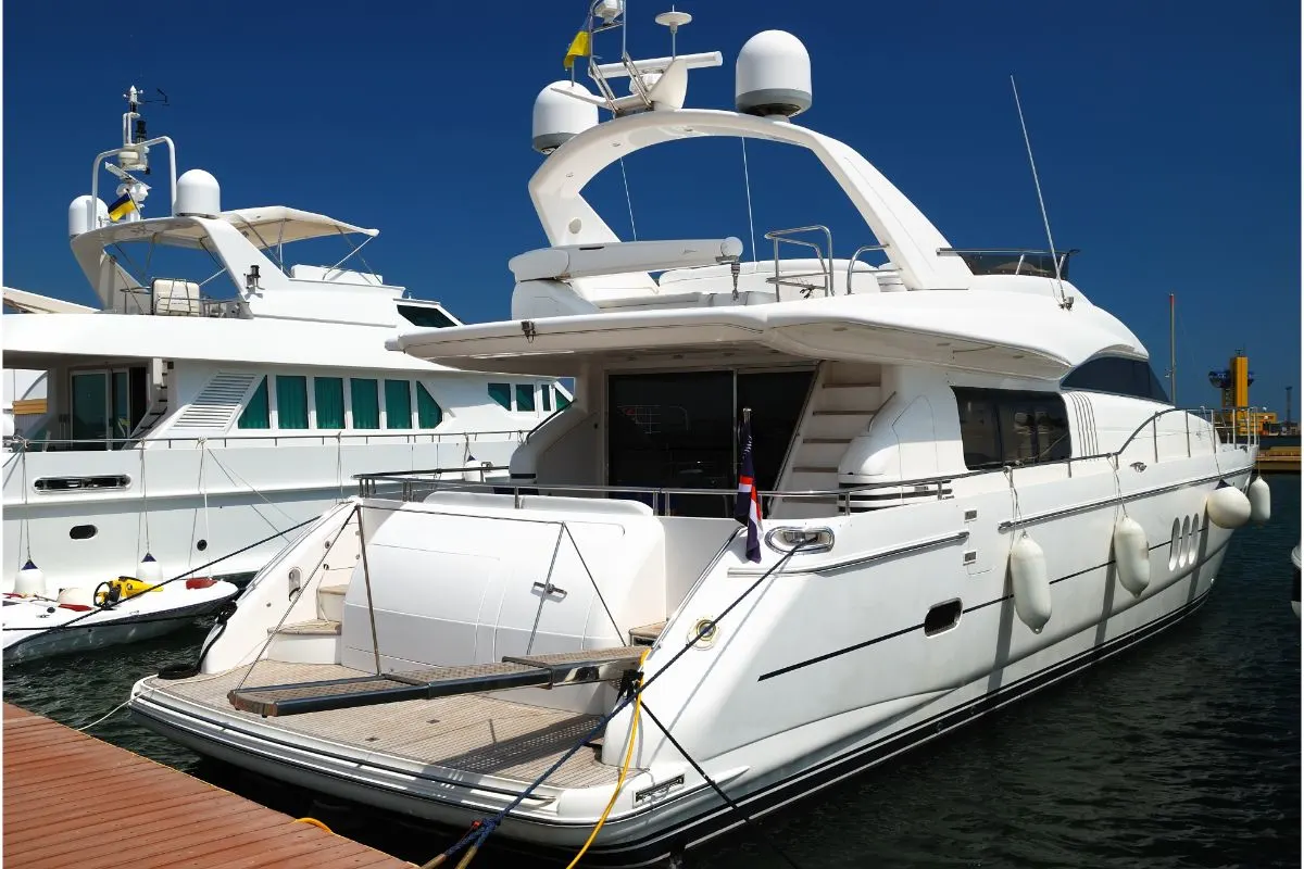 A White yachts on an anchor.