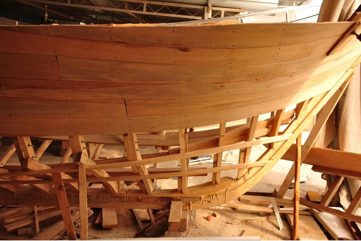 A photo of wooden boat construction.