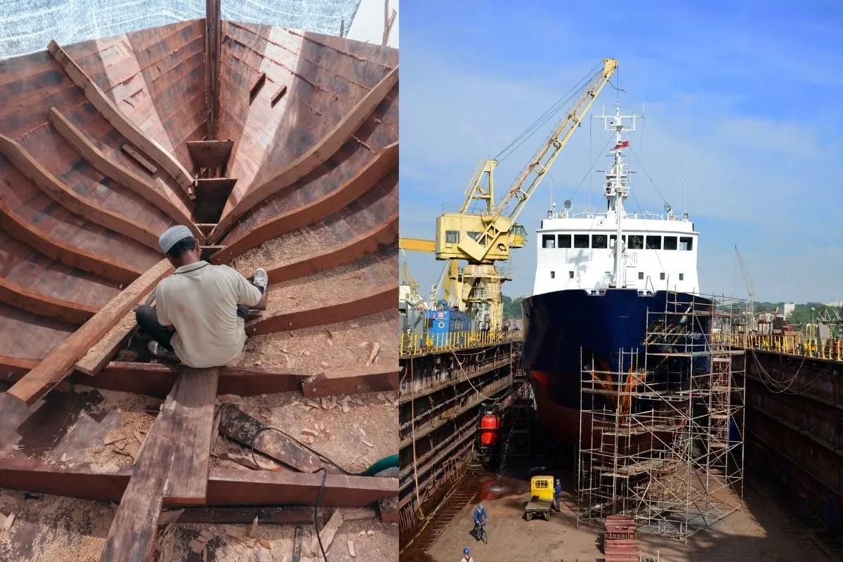 Comparison of boat and ship construction.