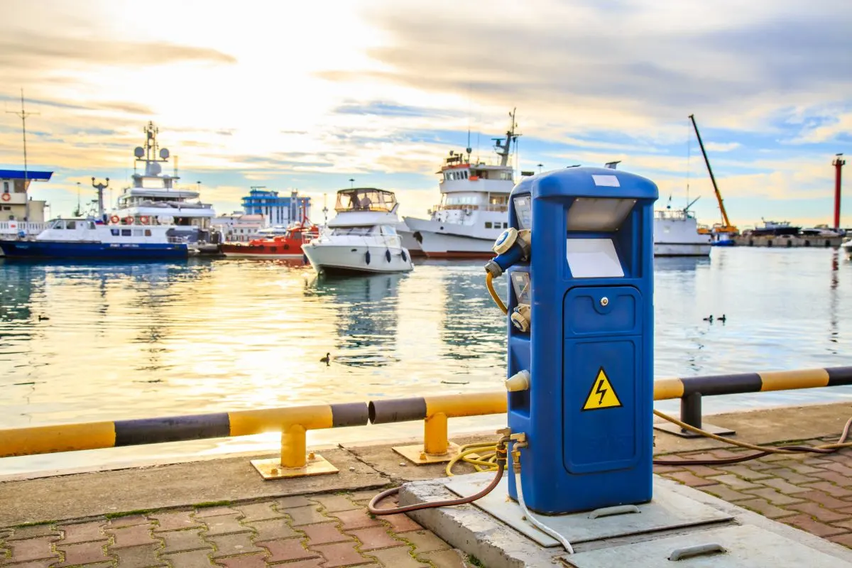 A charging station for boats and electrical outlets to charge ships.