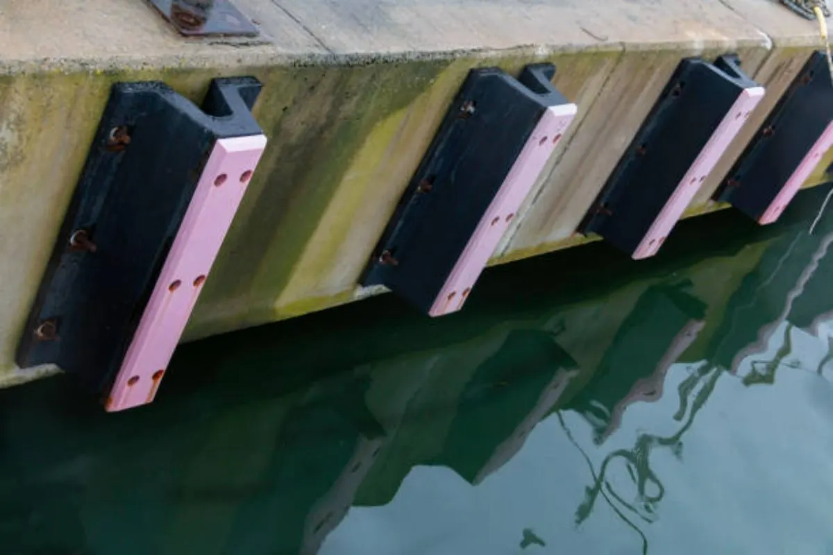 Marine arch-shaped fenders in black and pink