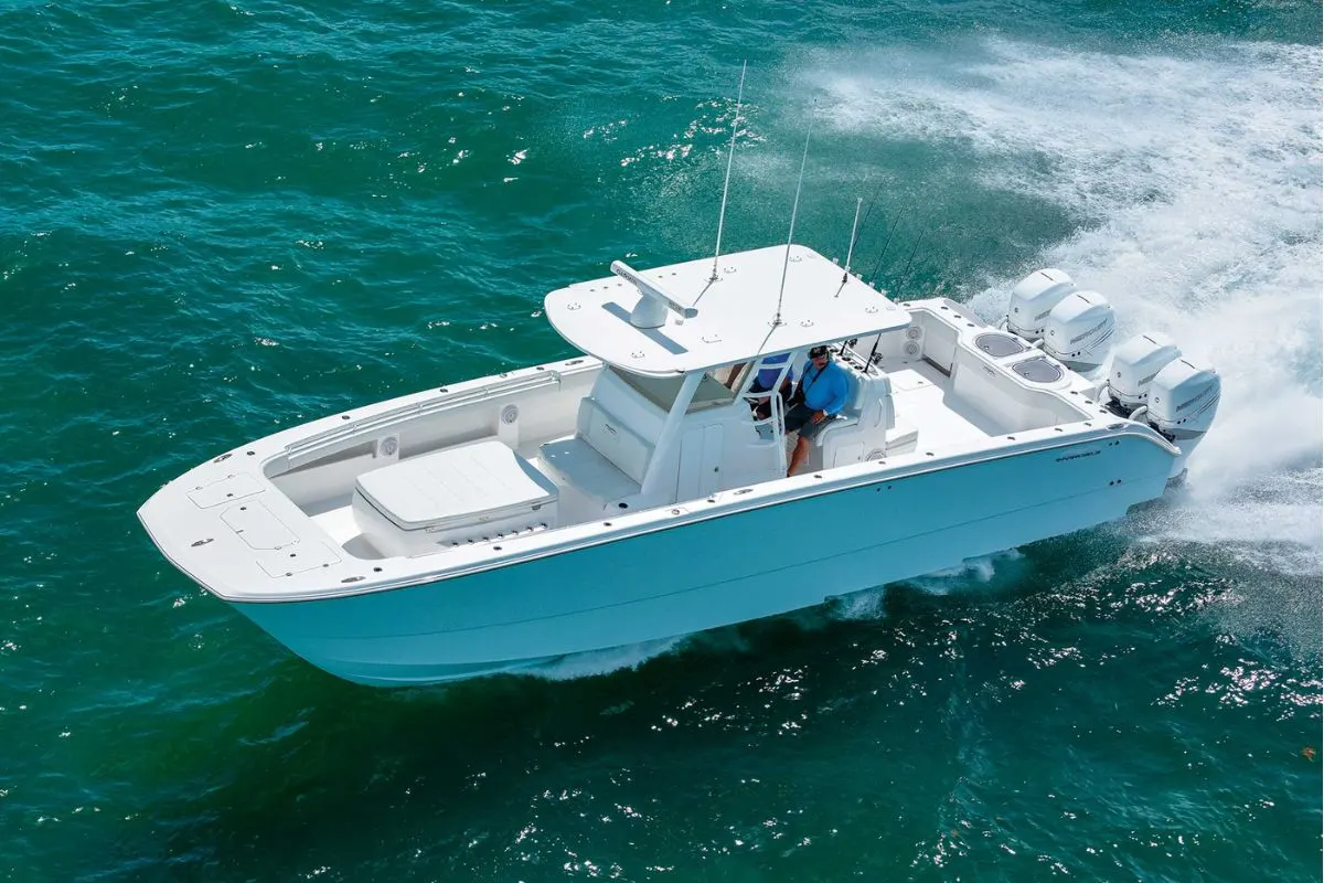 A man with his invicible catamaran going to fishing.