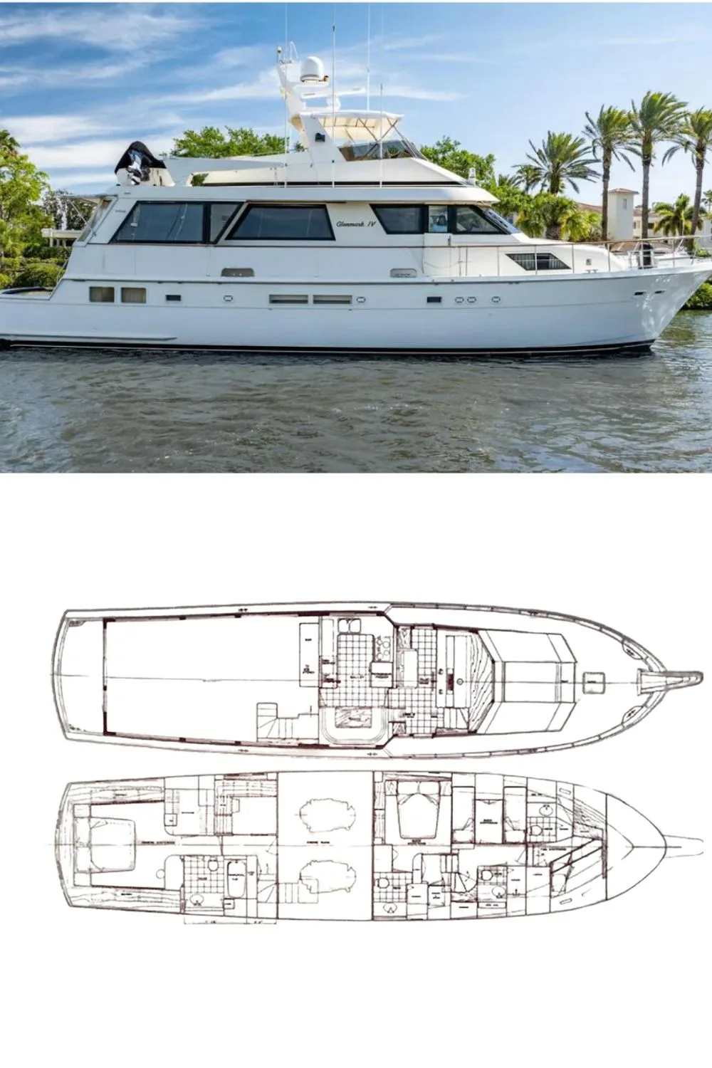 1988 Hatteras 67 Cockpit Motor Yacht (a 67 Ft. Yacht Floor Plan and Design)