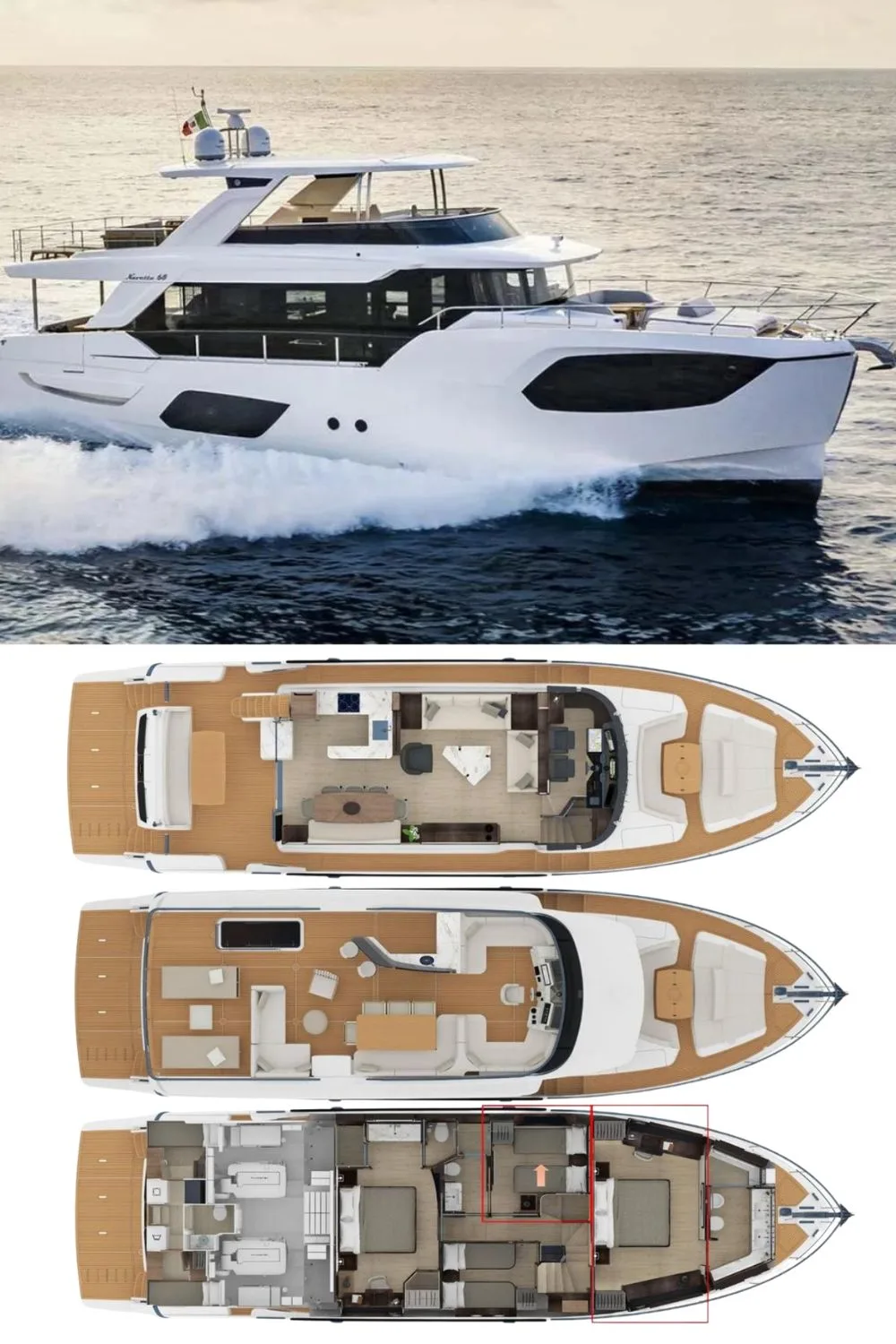 2024 Absolute 68 NAVETTA (a 68 Ft. Yacht Floor Plan and Design)