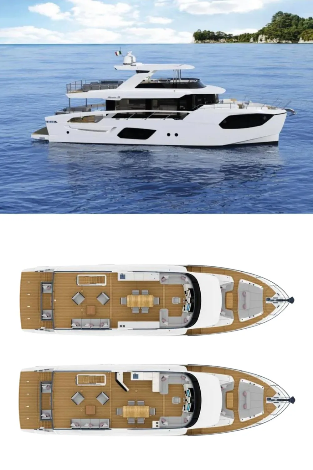 2025 Absolute NAVETTA 70 (a 70 Ft. Yacht Floor Plan and Design)