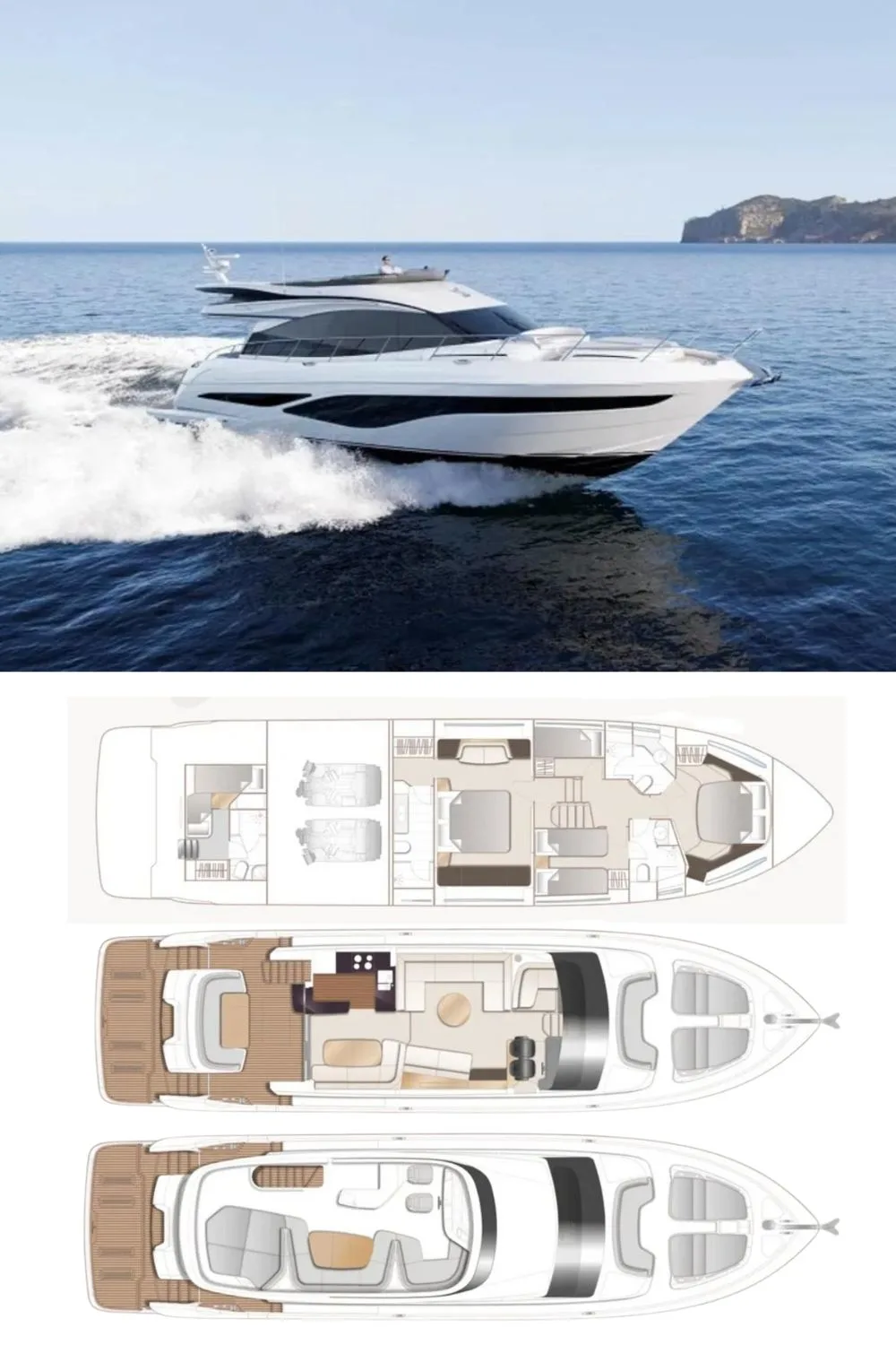 2025 Princess F65 (a 65 Ft. Yacht Floor Plan and Design)