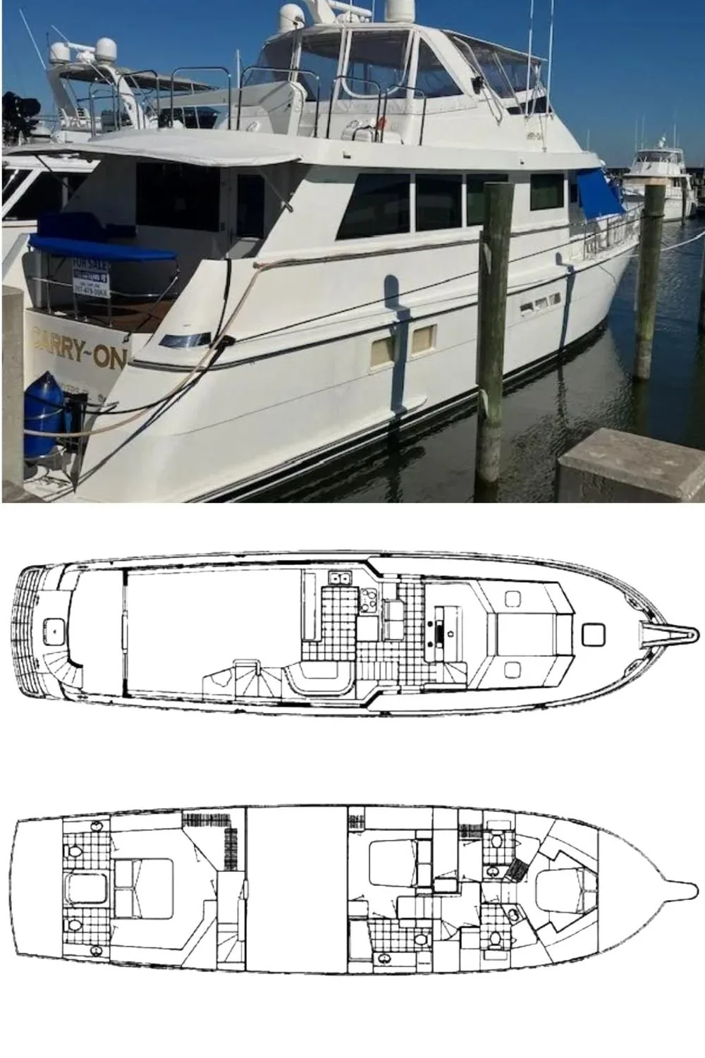 1996 Hatteras 70 Sport Deck Motor Yacht (a 71 Ft. Yacht Floor Plan and Design)