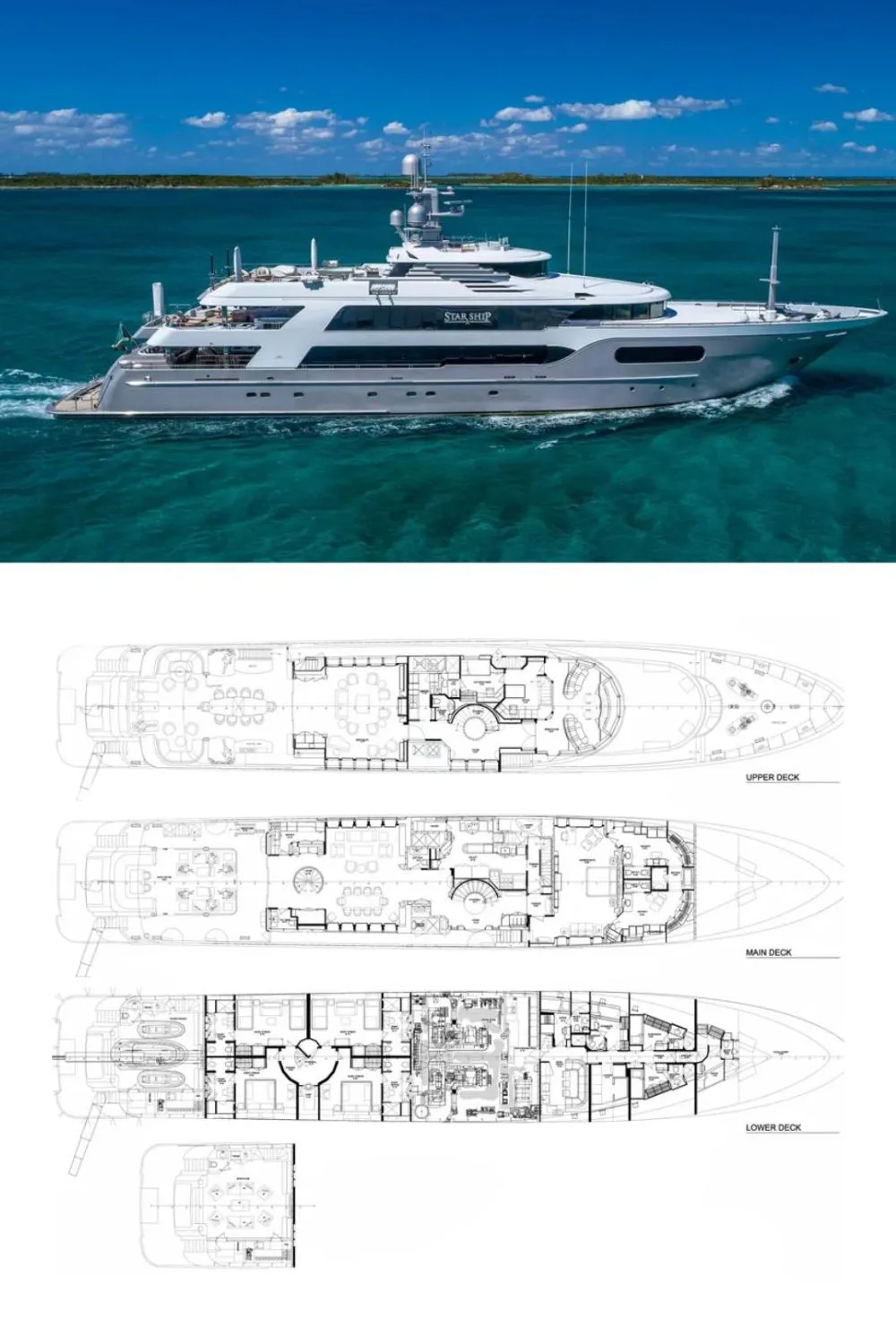 2001 Delta Marine Tri-Deck (a 185 Ft. Yacht Floor Plan and Design)