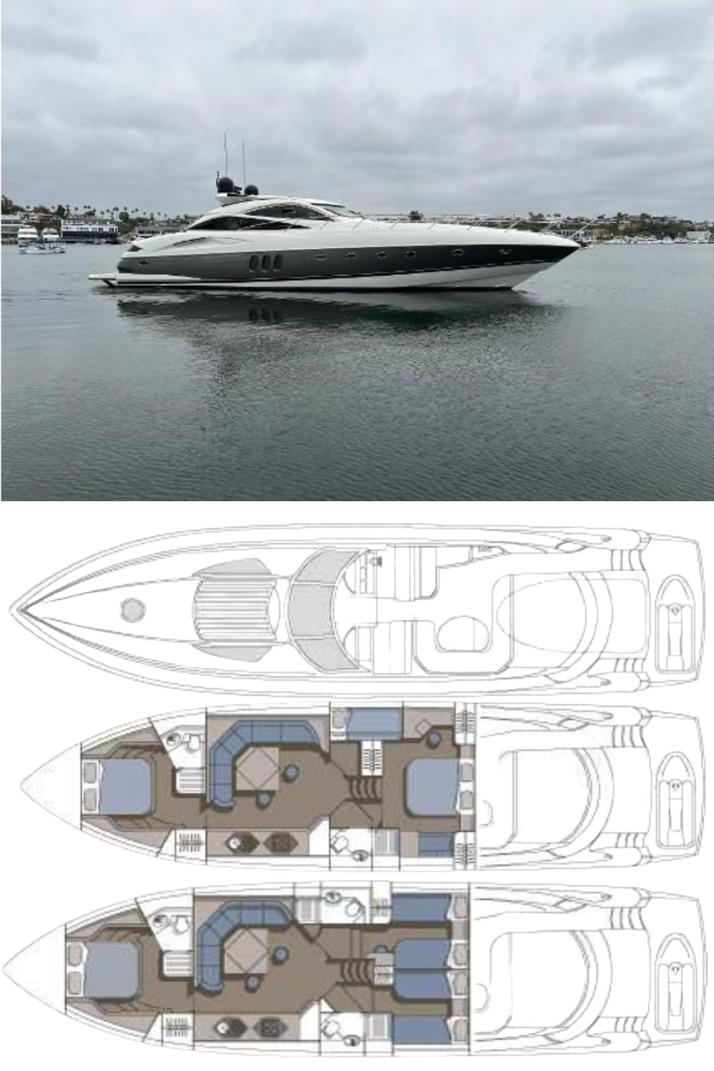 2004 Sunseeker Predator 68 (a 67 Ft. Yacht Floor Plan and Design)