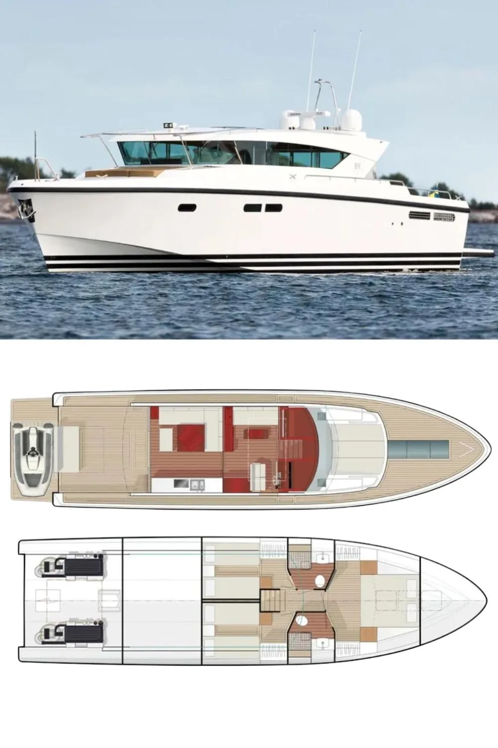 2024 Delta Powerboats 54 Carbon IPS (a 60 Ft. Yacht Floor Plan and Design)