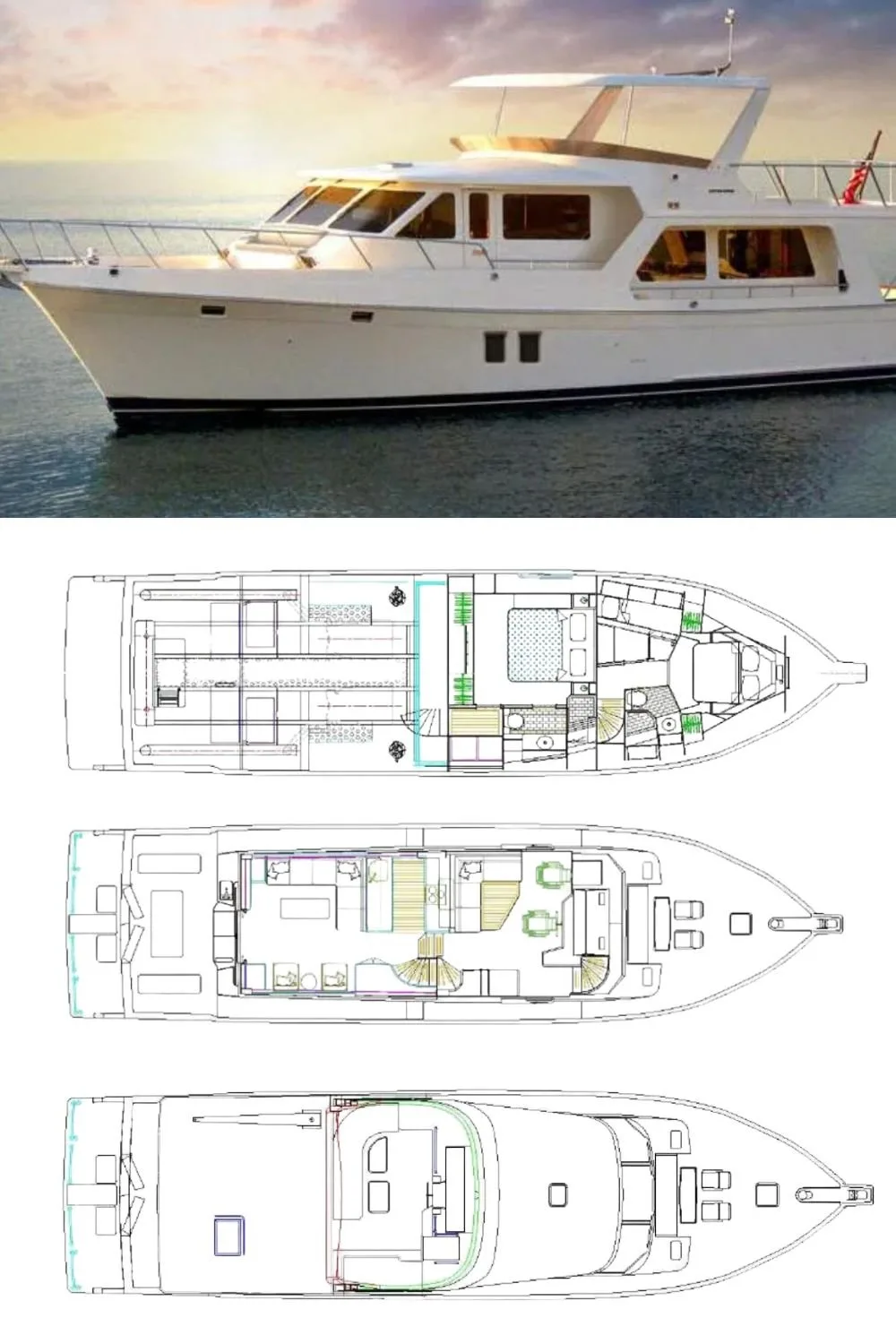 2024 Offshore Yachts 62 ELV (a 65 Ft. Yacht Floor Plan and Design)