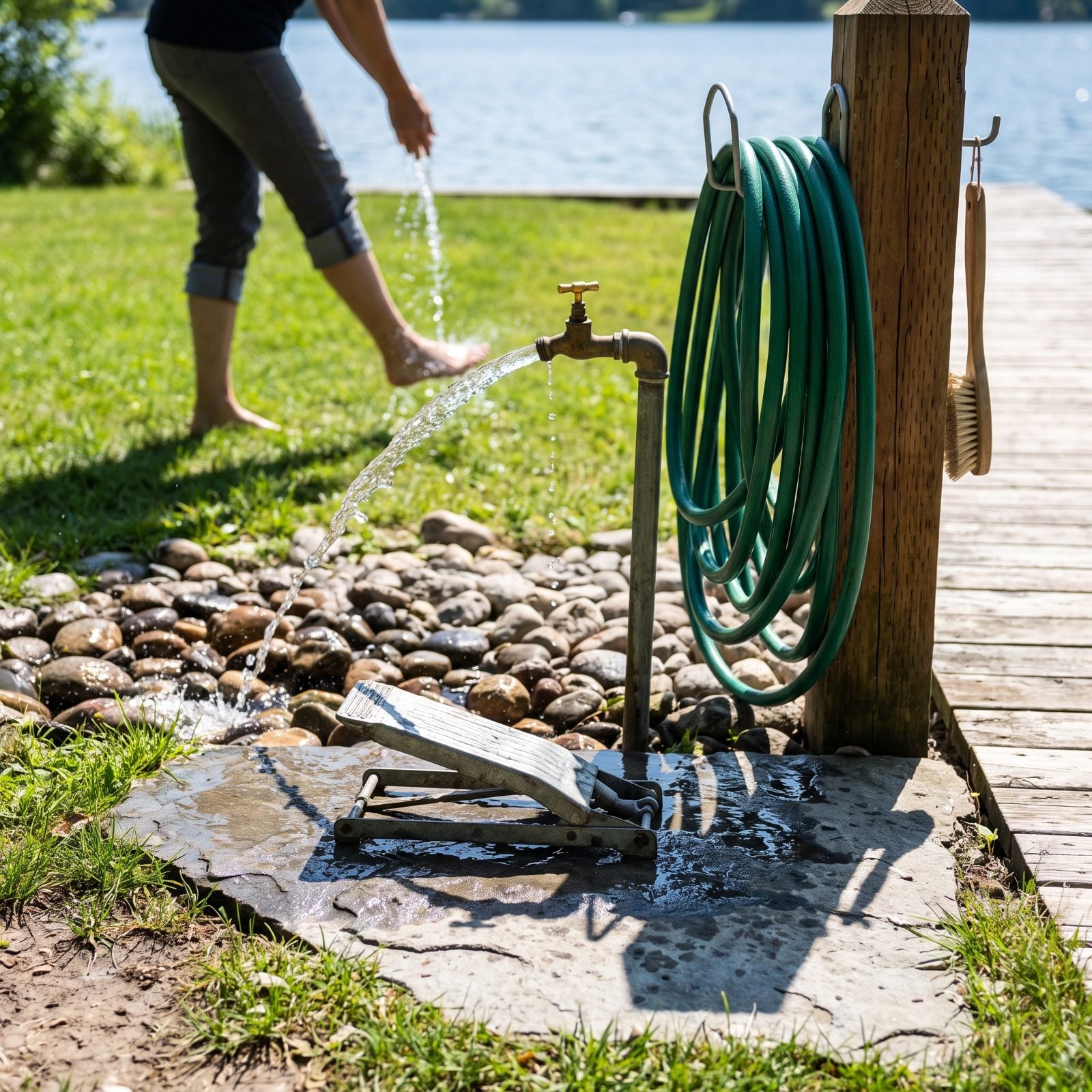 Add a Foot-Pump Rinse Station Beside the Lake Path