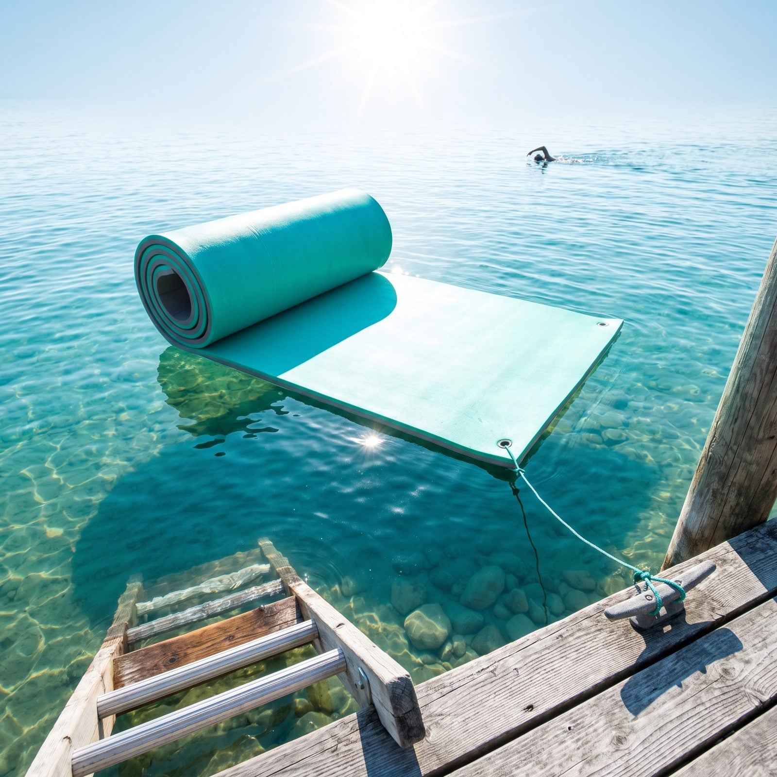 Anchor a Floating Mat as an Instant Swim Platform