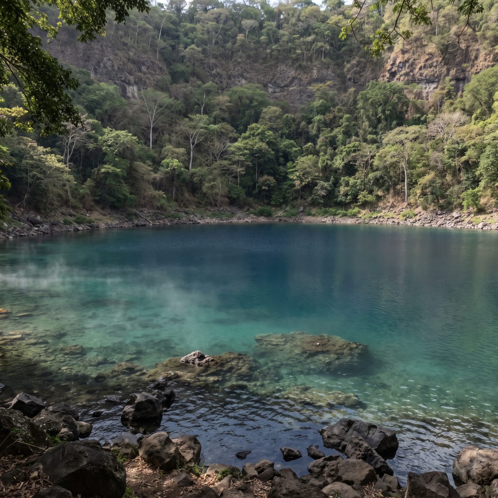 Apoyo Lagoon, Nicaragua, Clear Blue Water Inside a Forested Volcanic Crater