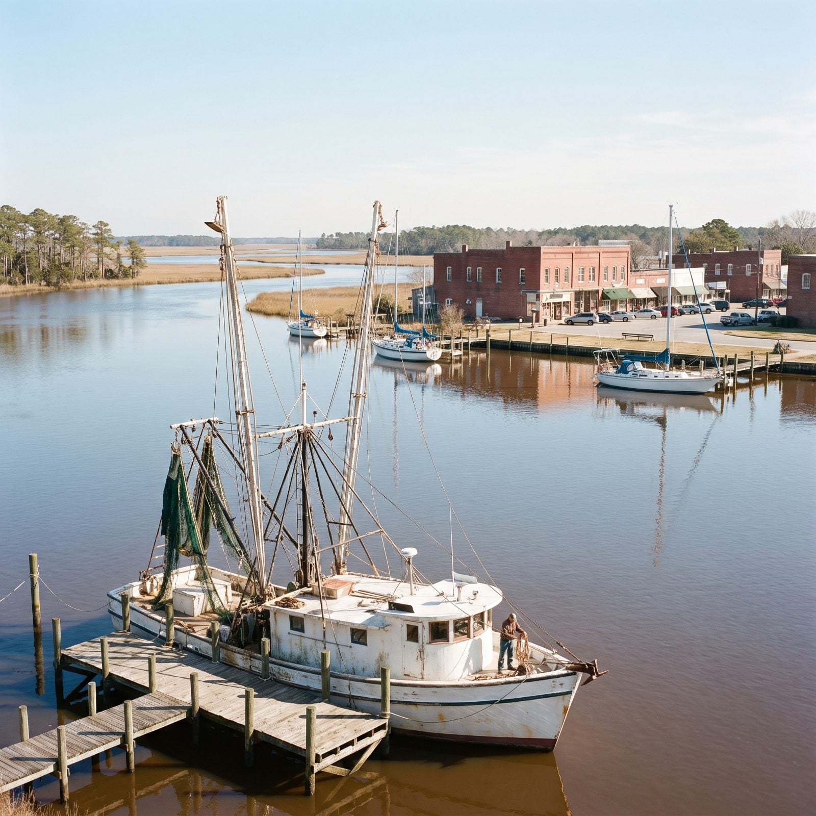 Belhaven, North Carolina, Shrimp Boats and Sailboats Share the Pungo River