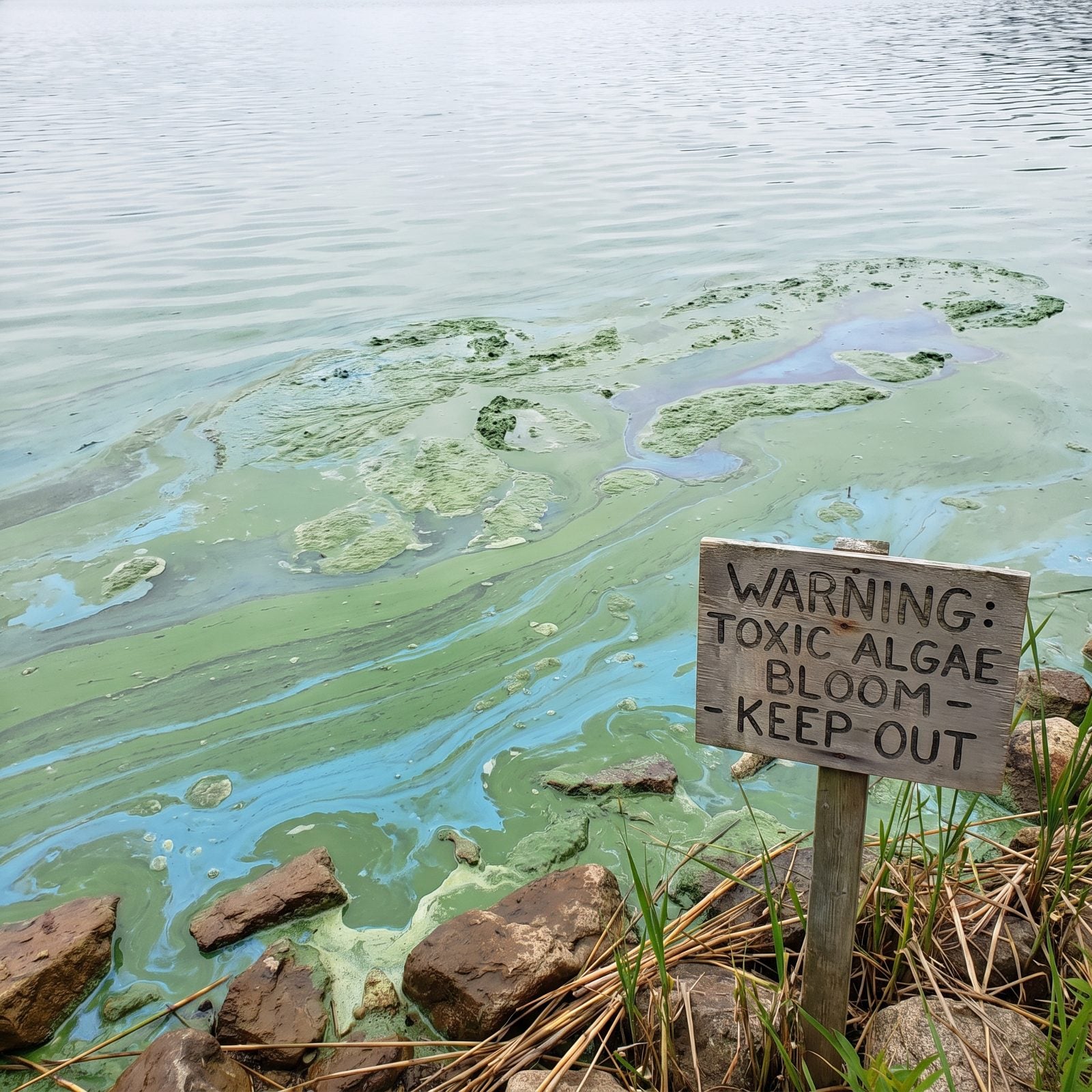 Blue-Green Surface Scum That Resembles Spilled Paint, Warning Sign