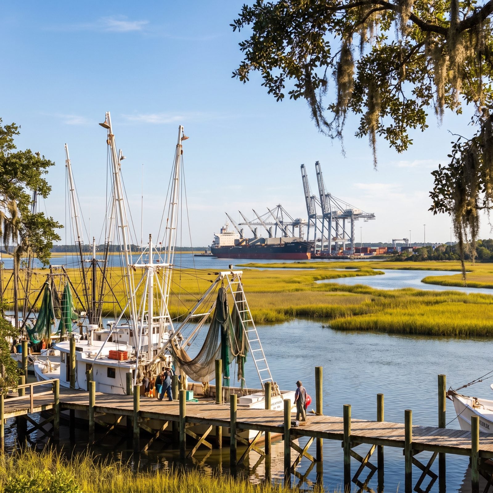 Brunswick, Georgia, Shrimp Boats and Cargo Ships Share One Deepwater Port