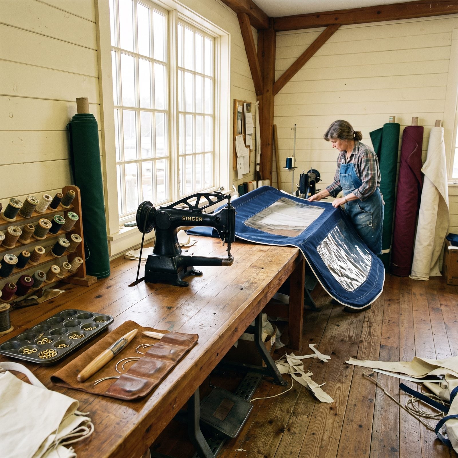 A Canvas Shop With a Dodger Half-Stitched on the Table