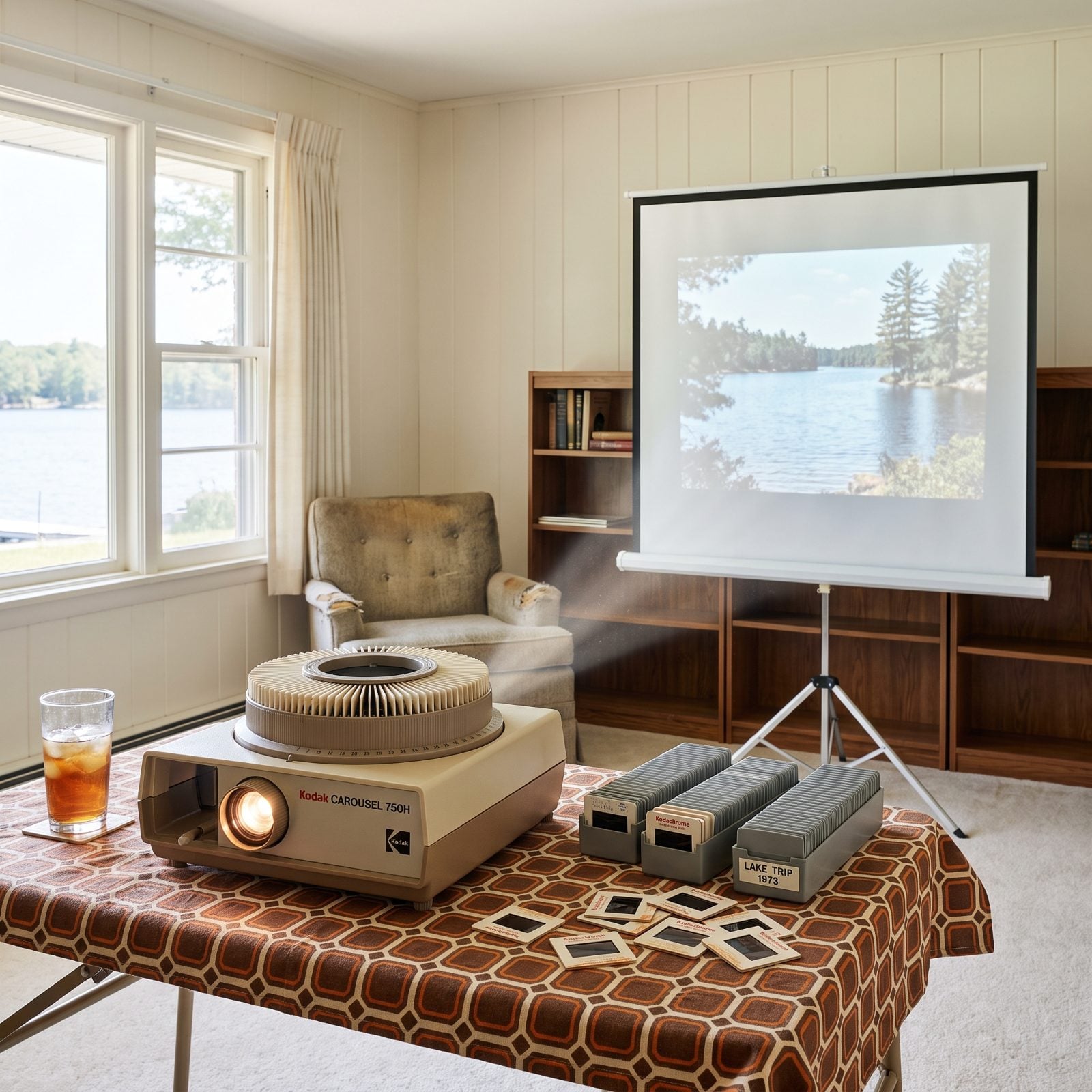 A Carousel Slide Projector and Trays of Lake Photos