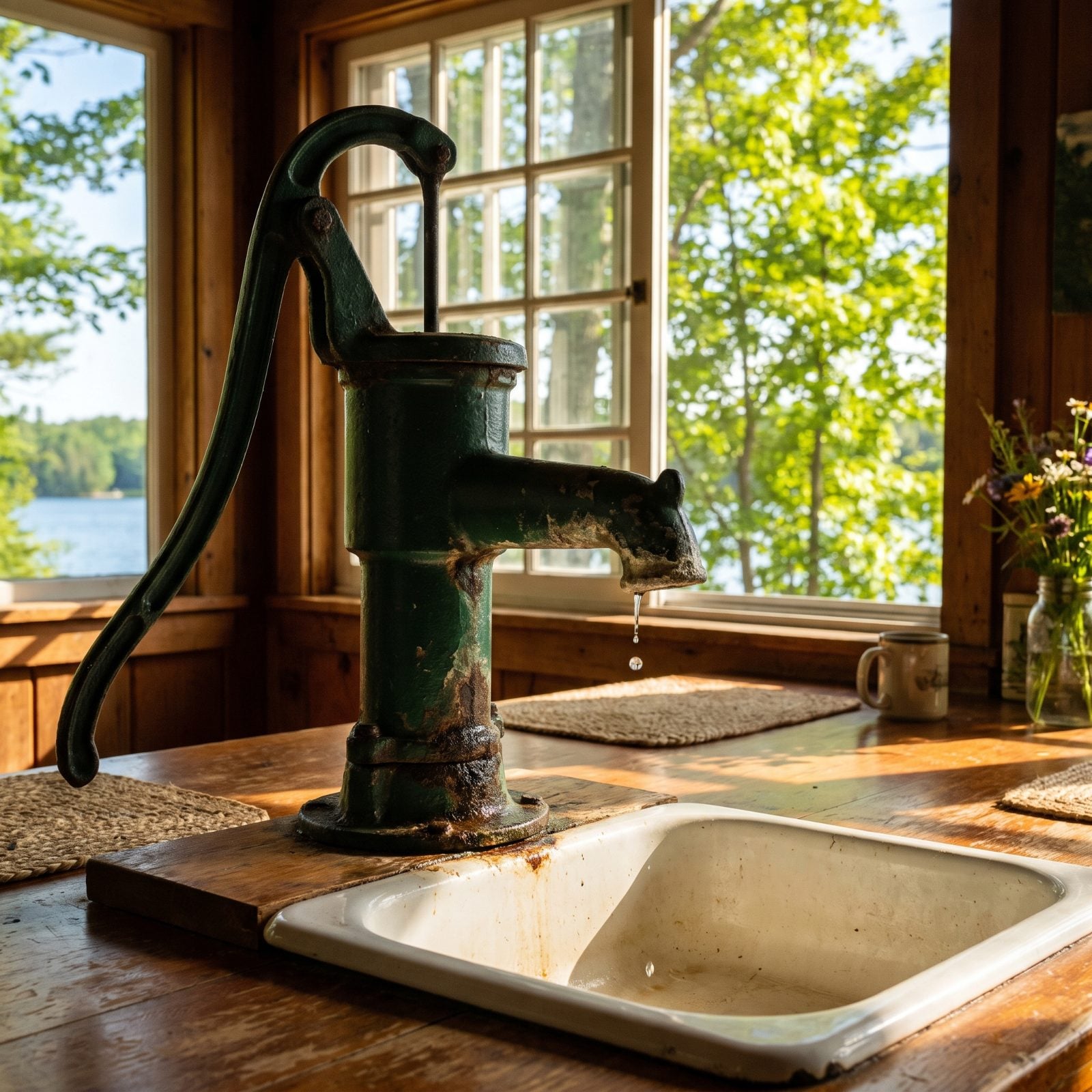 The Cast-Iron Hand Pump for the Cabin's Water Supply