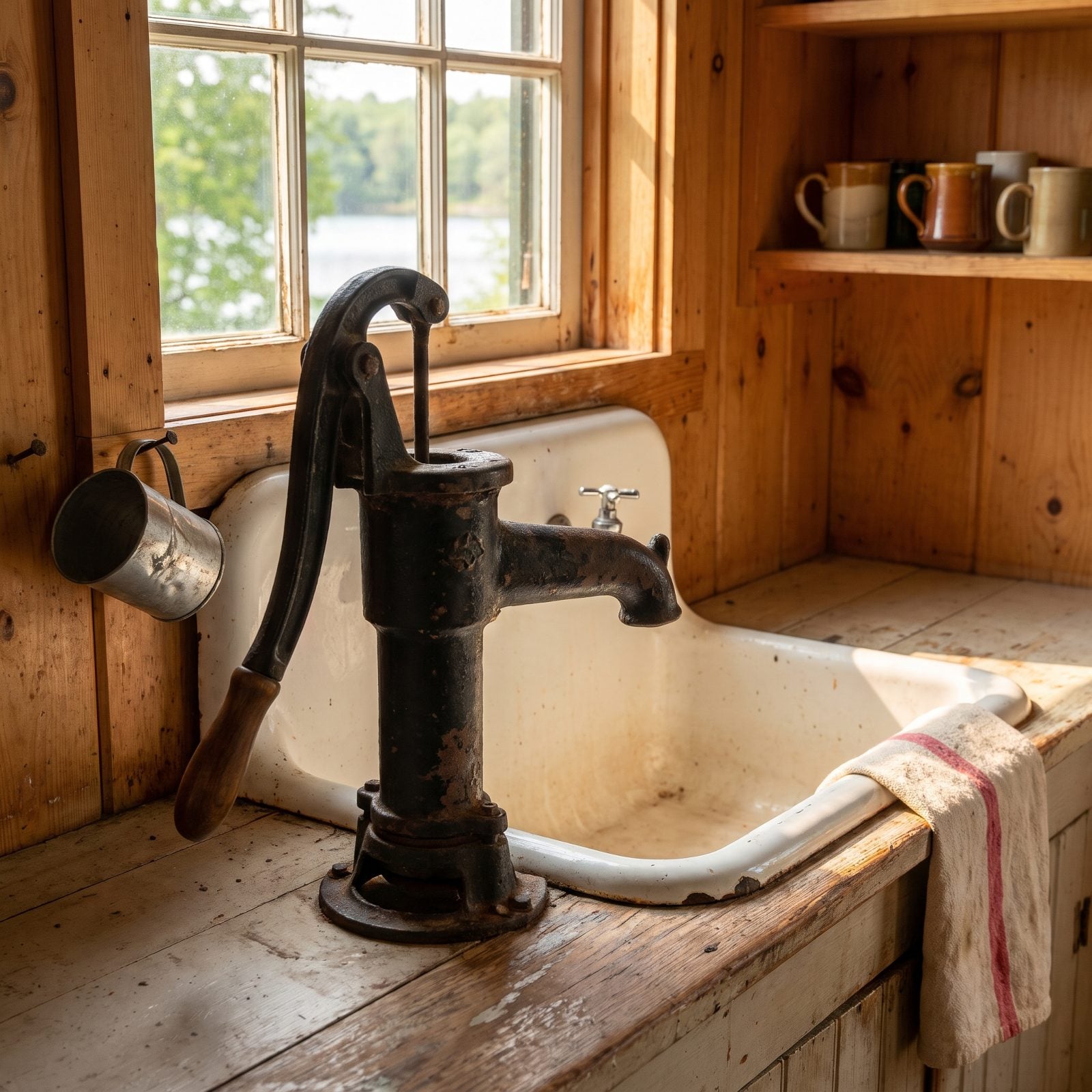 A Cast-Iron Hand Pump at the Kitchen Sink