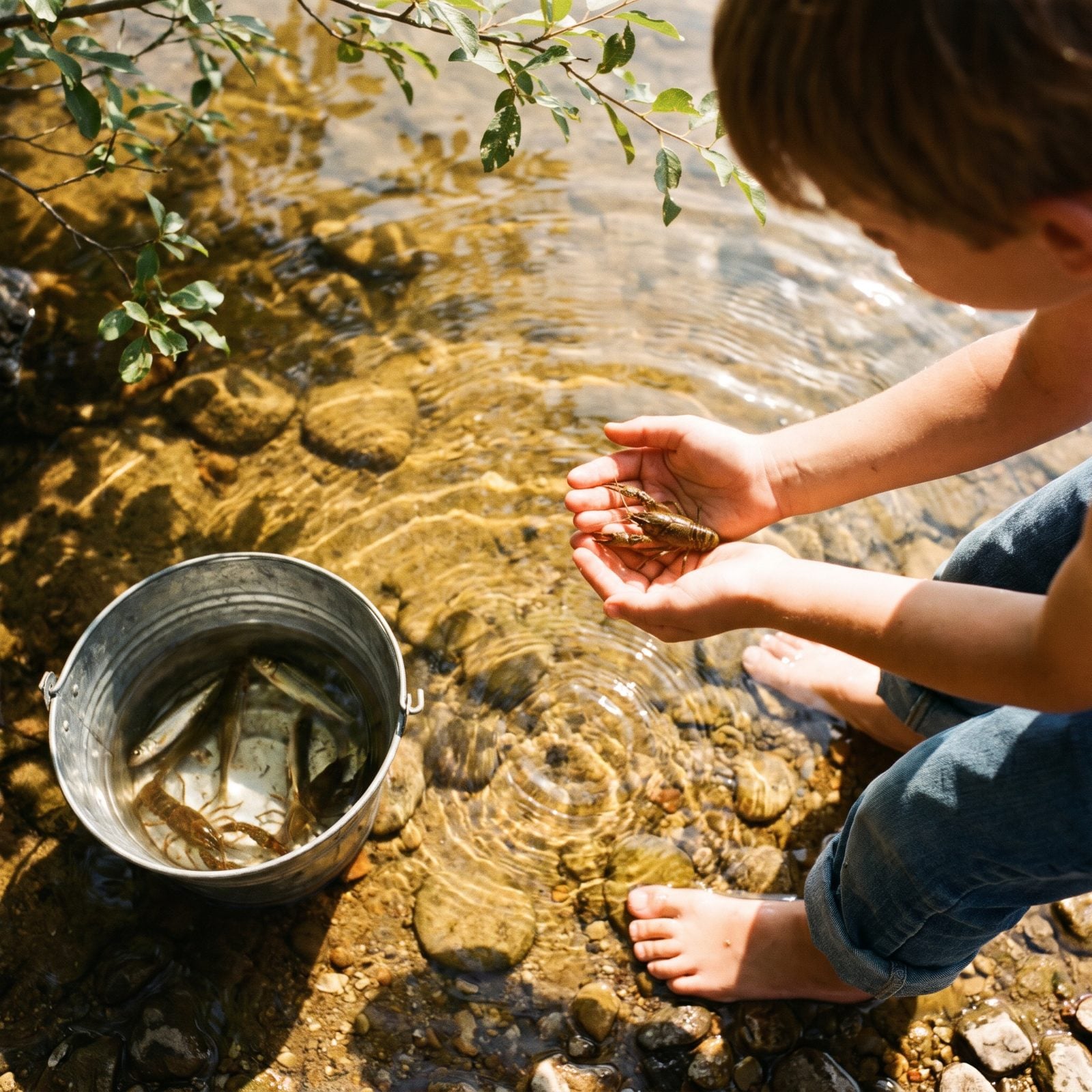 Catching Crawfish and Minnows in the Shallows