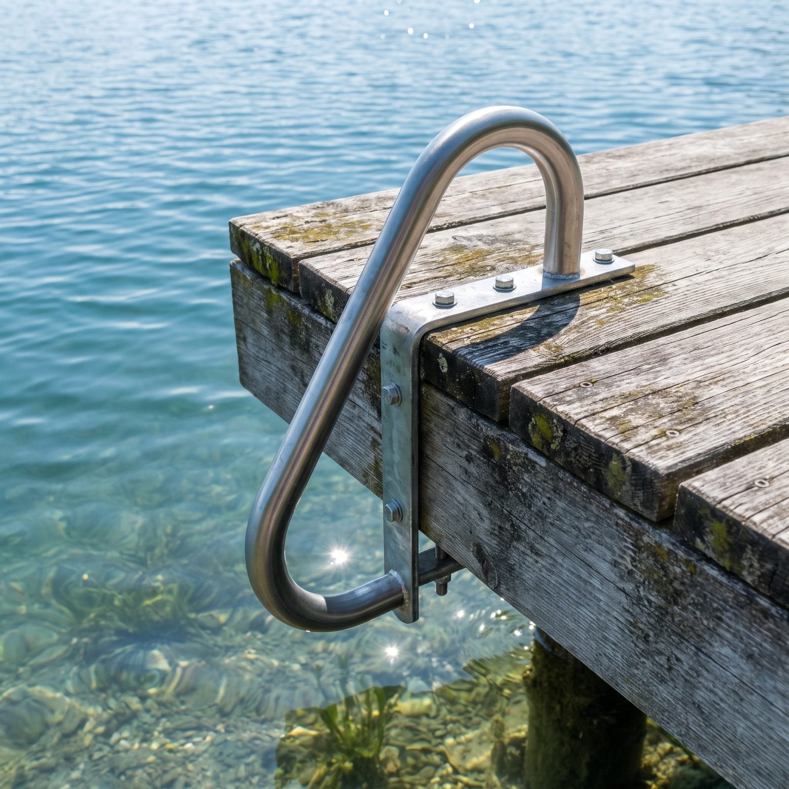 A Clamp-On Grab Rail Positioned at Water Level