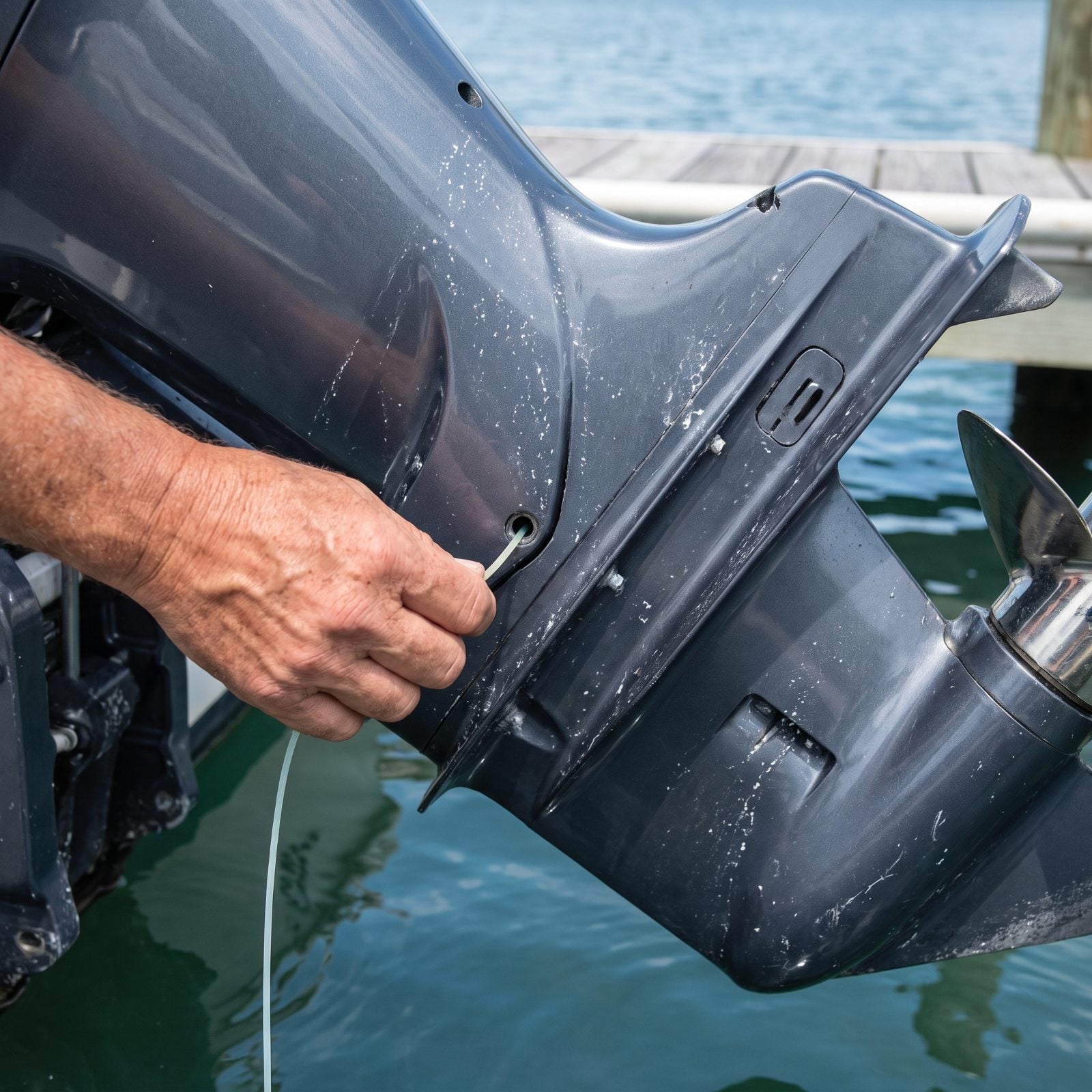 Clean an Outboard Telltale With a Soft Nylon Strand While the Engine Is Off