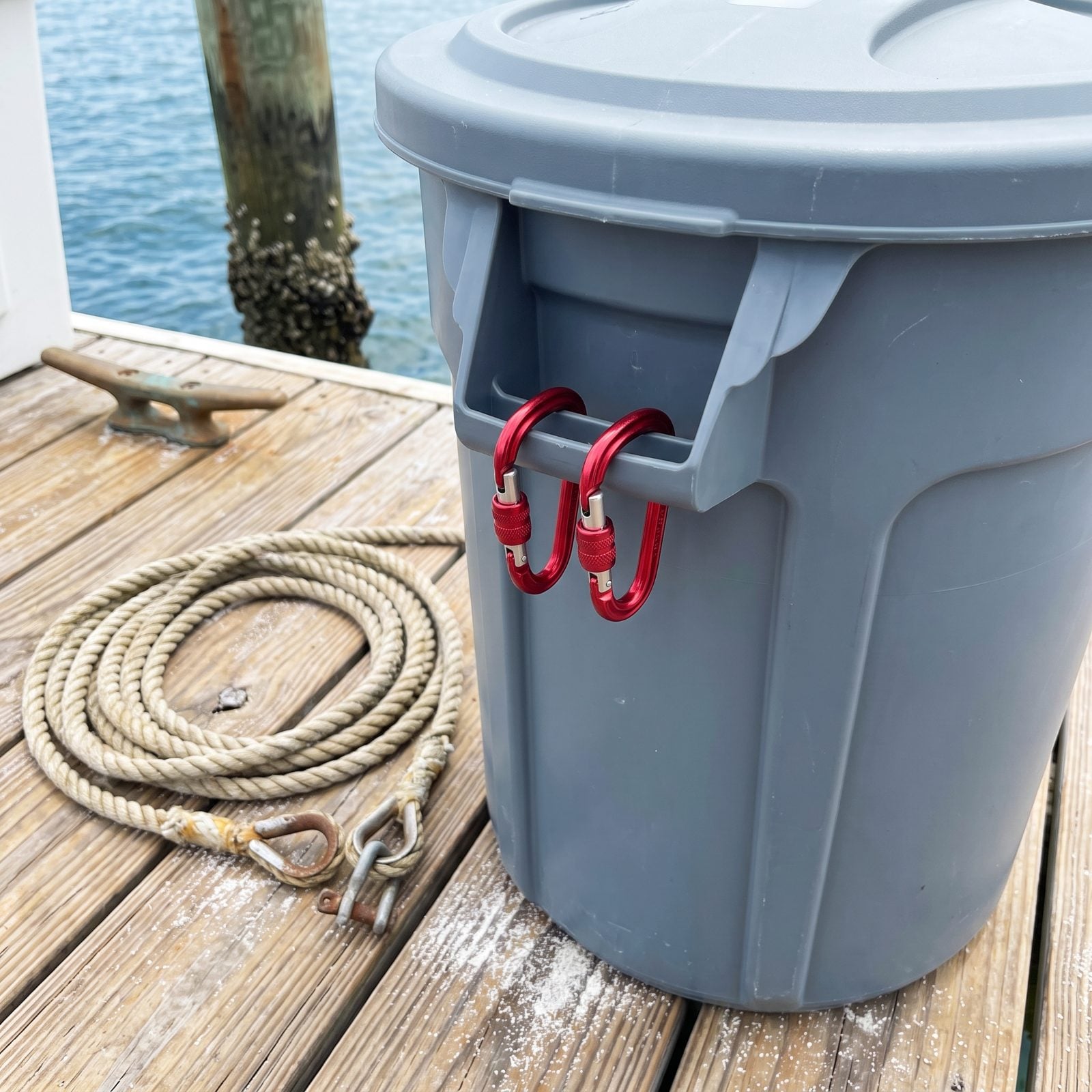 Clip Trash-Can Lids Down With Locking Carabiners