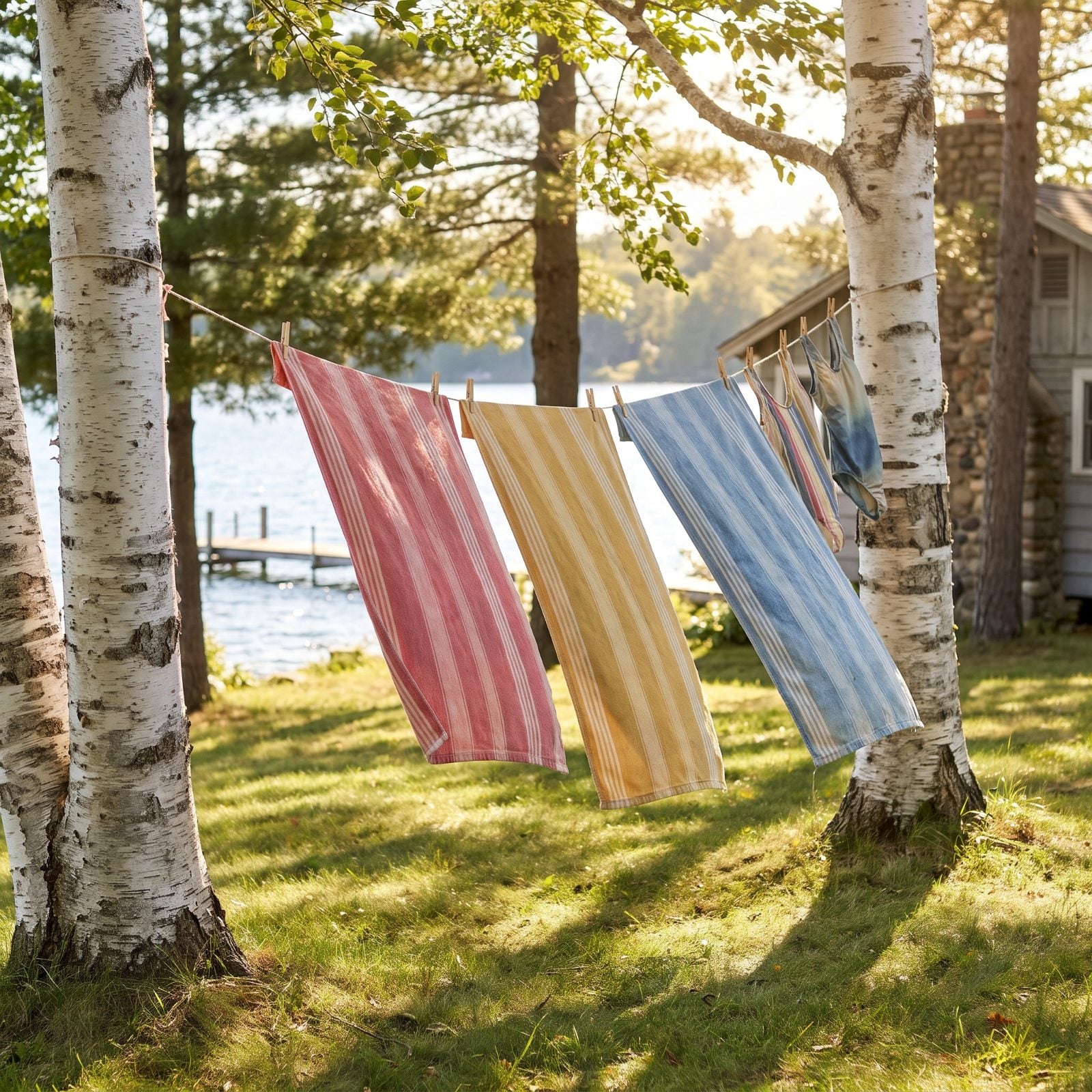 A Clothesline Strung Between Two Birches