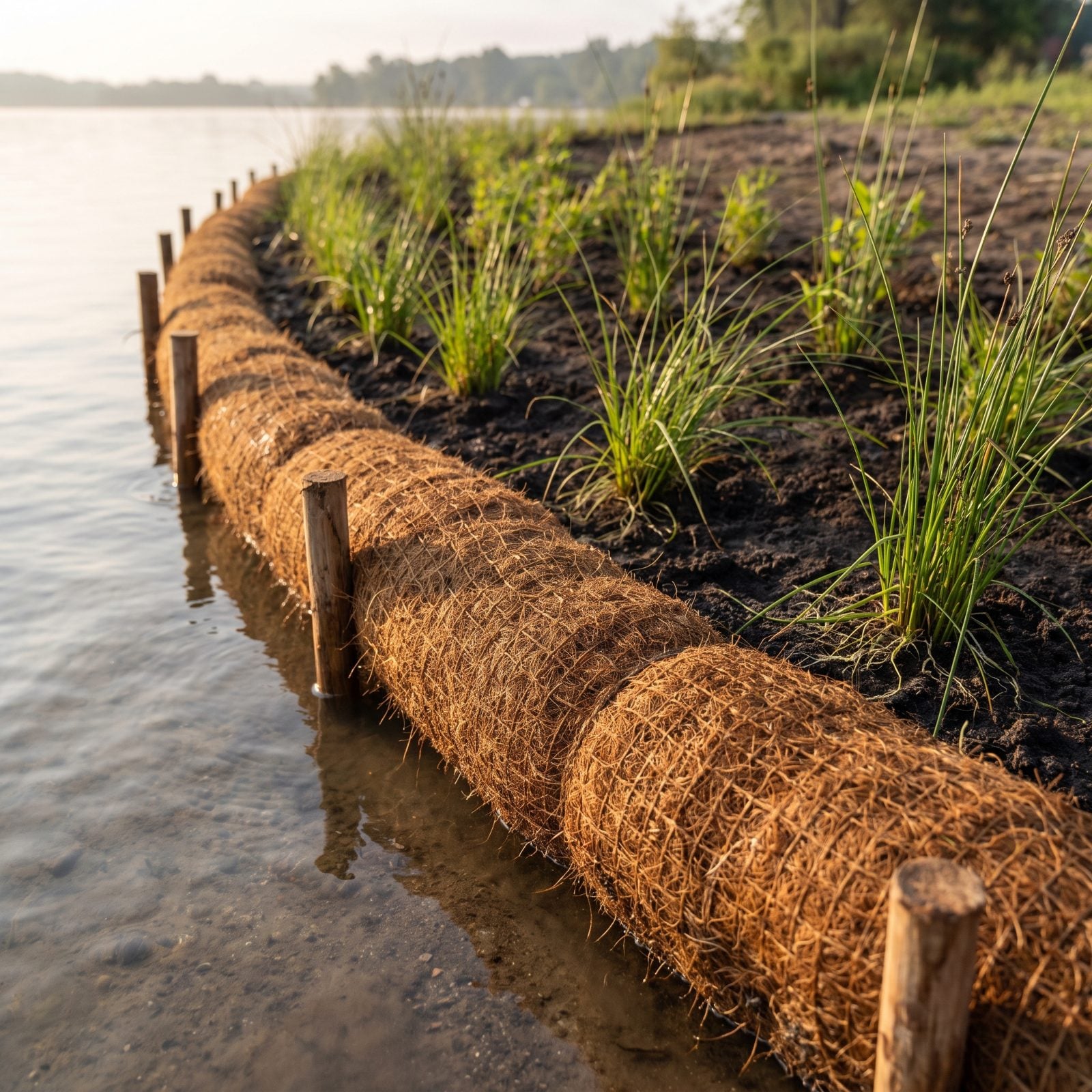 Coir Logs That Hold Eroding Shoreline Soil