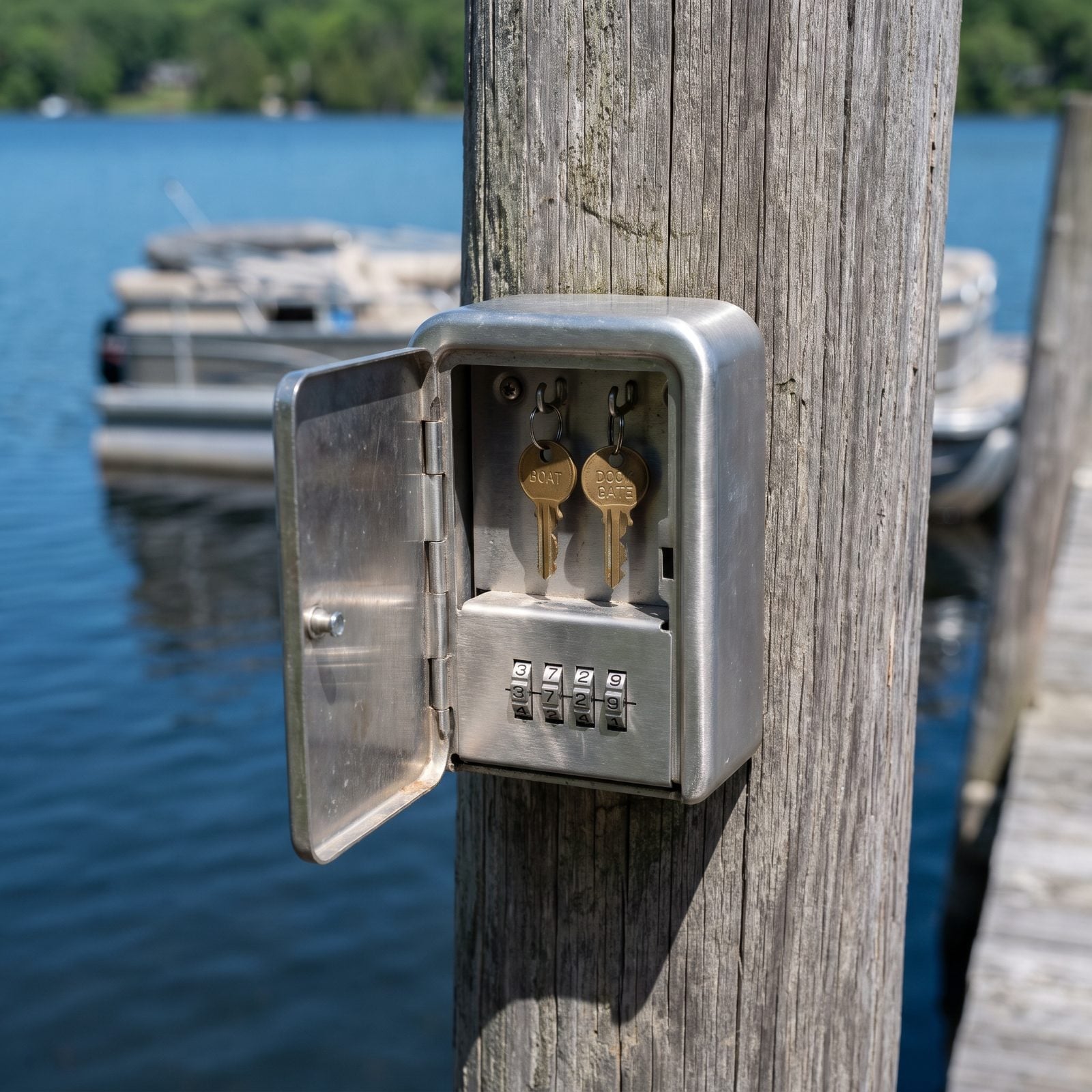 A Combination Key Lockbox for Spare Dock and Boat Keys