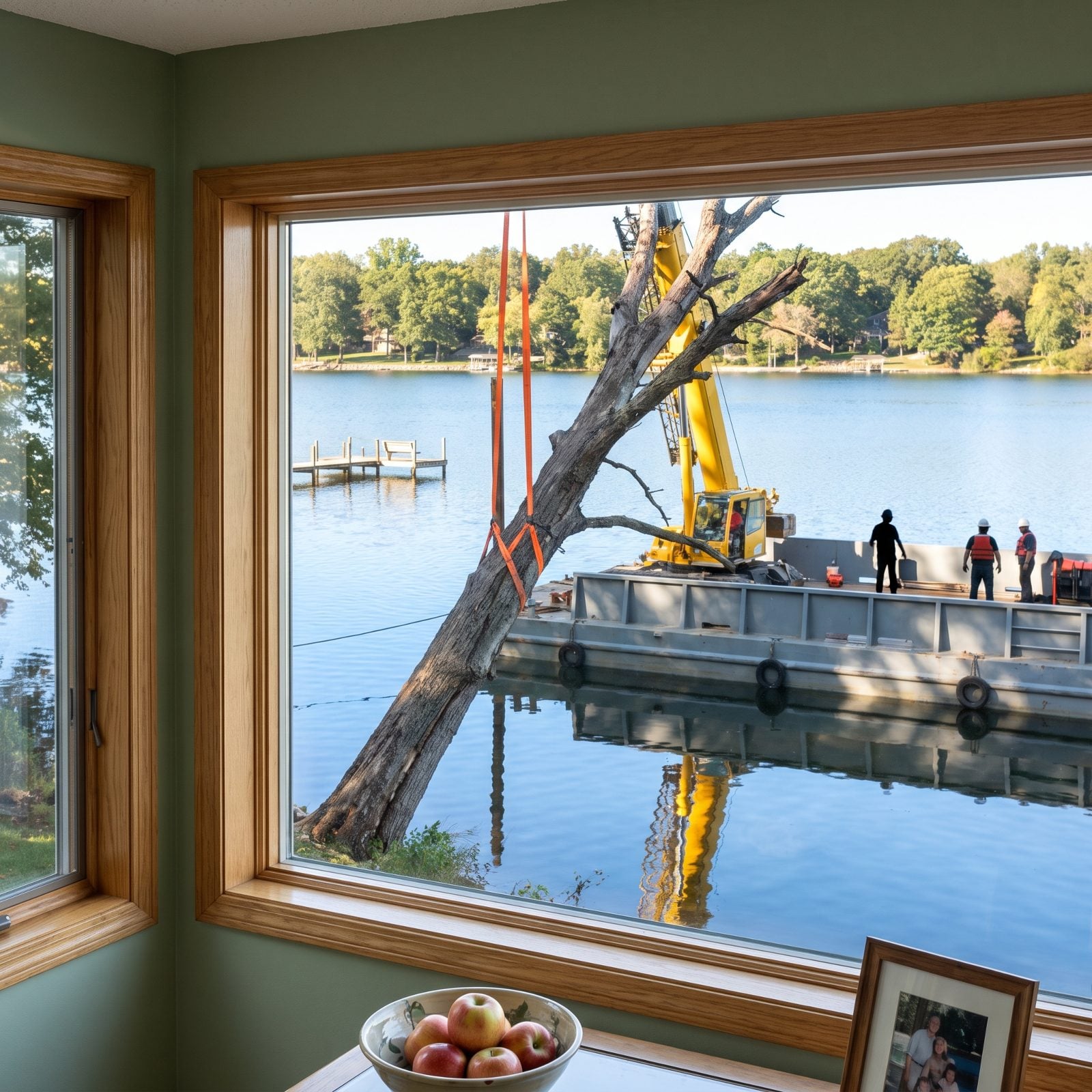 Crane or Barge Access for Removing Hazardous Shoreline Trees