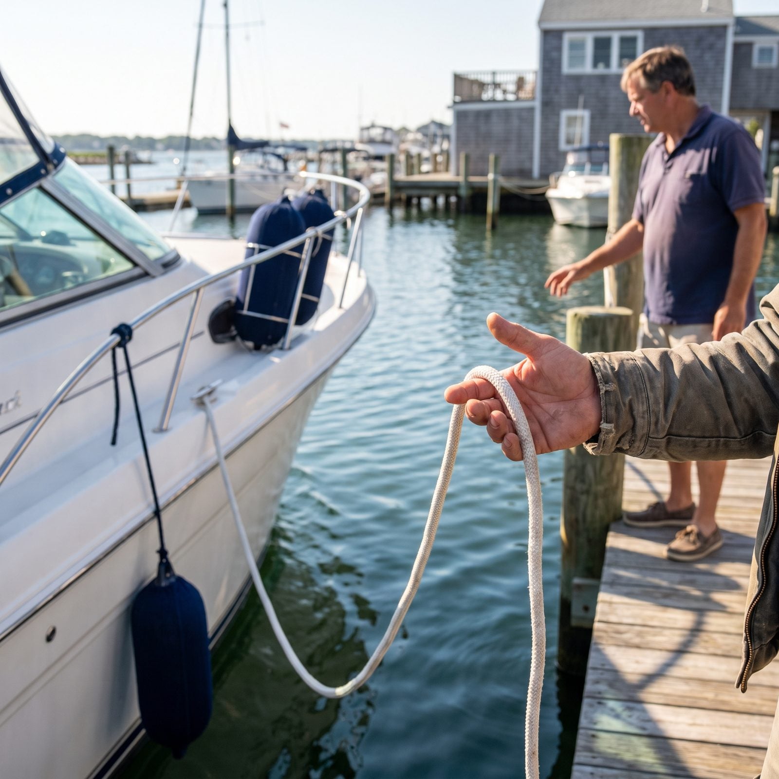 A Crew Member Wraps a Line Around a Hand