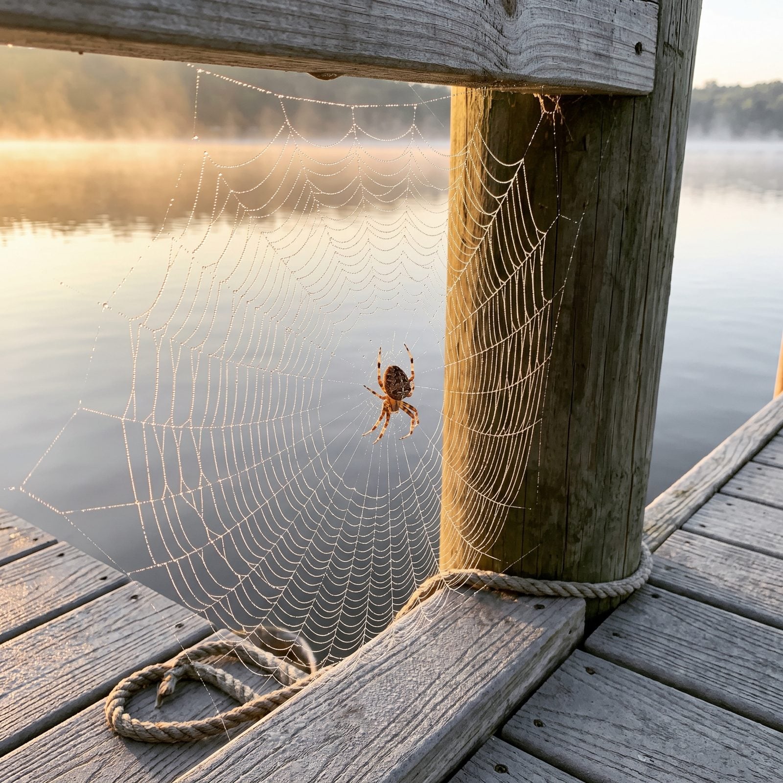 Dock Spiders Can Rebuild Large Webs Overnight
