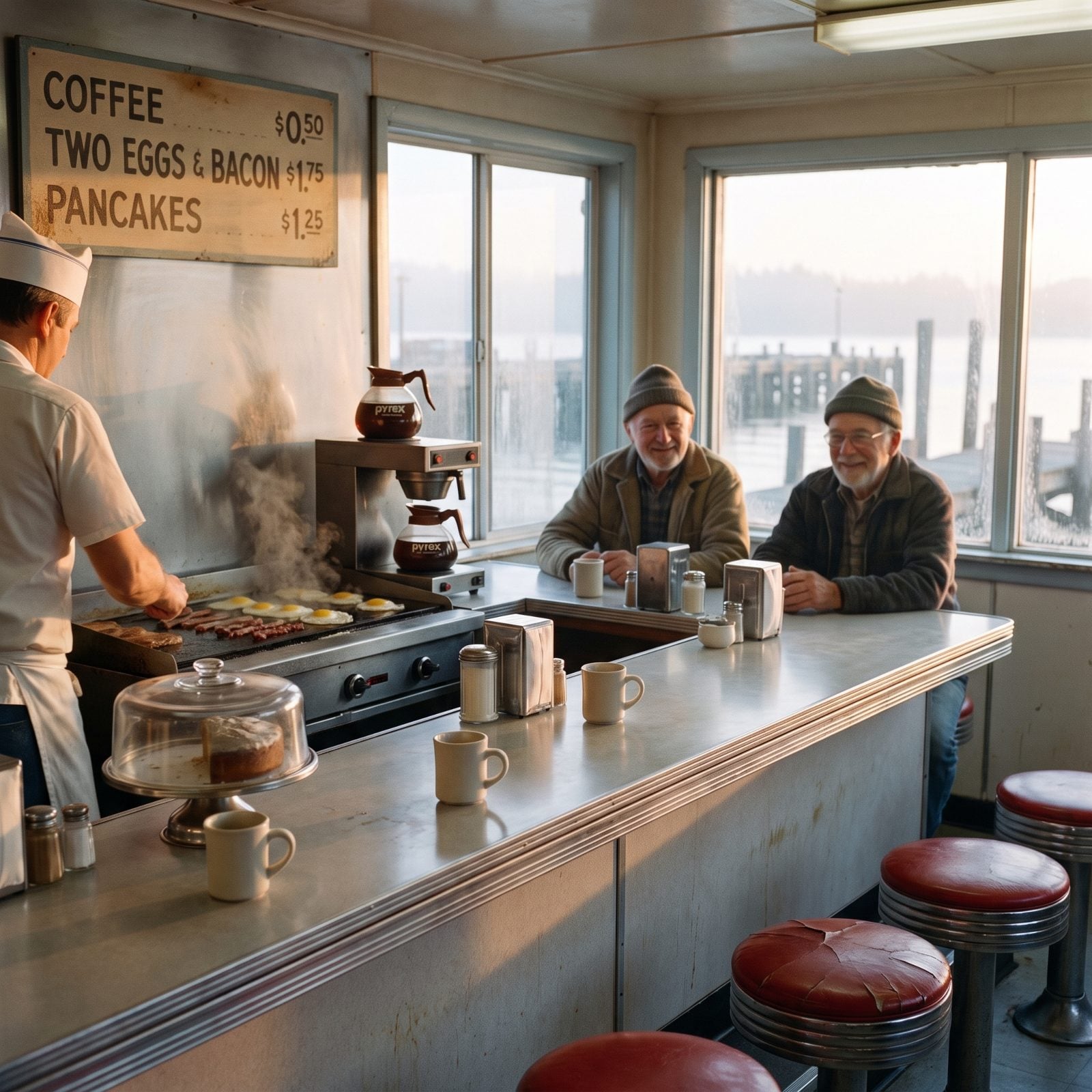A Dockside Diner Serving Breakfast at Dawn