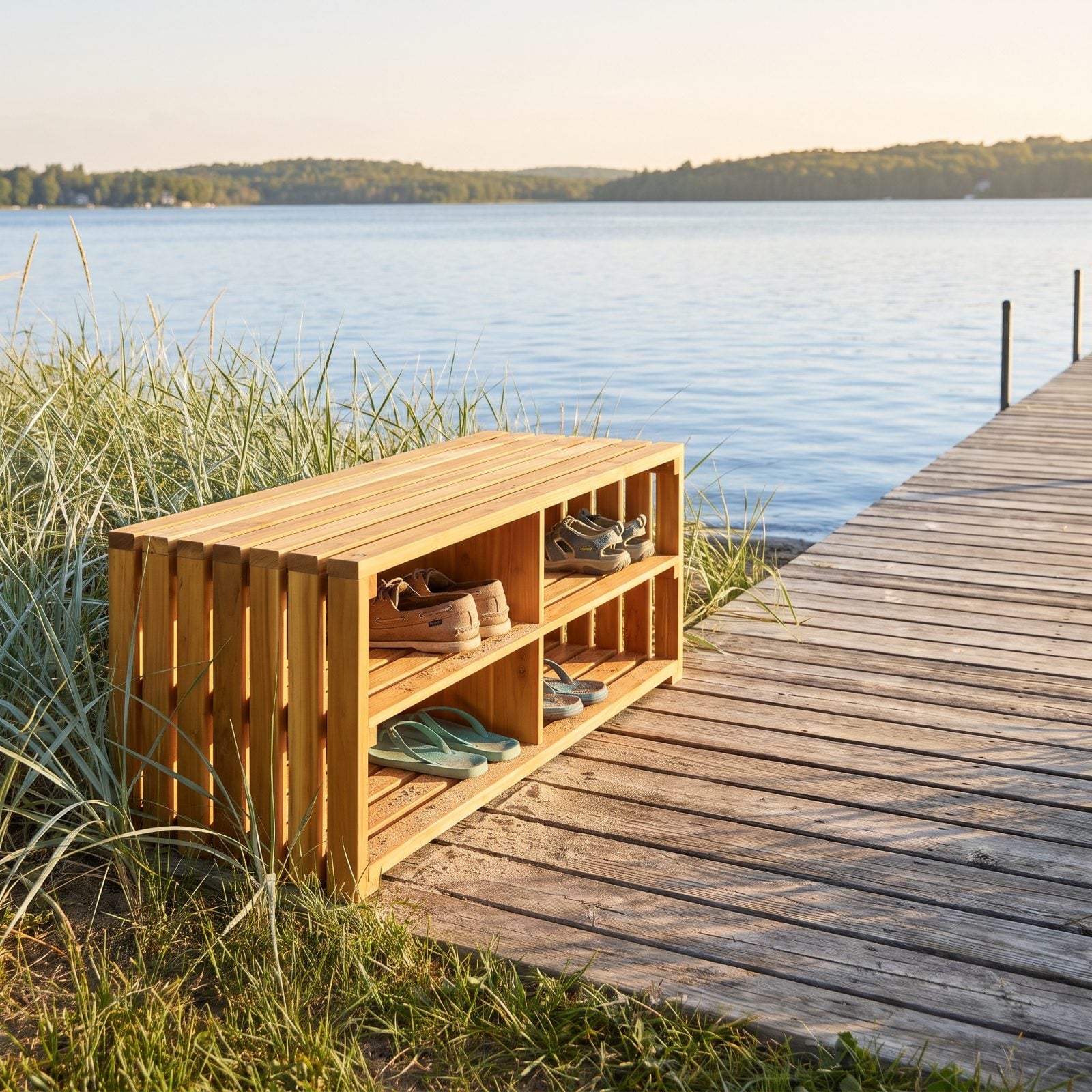 A Draining Shoe Cubby at the Shore-End Entrance