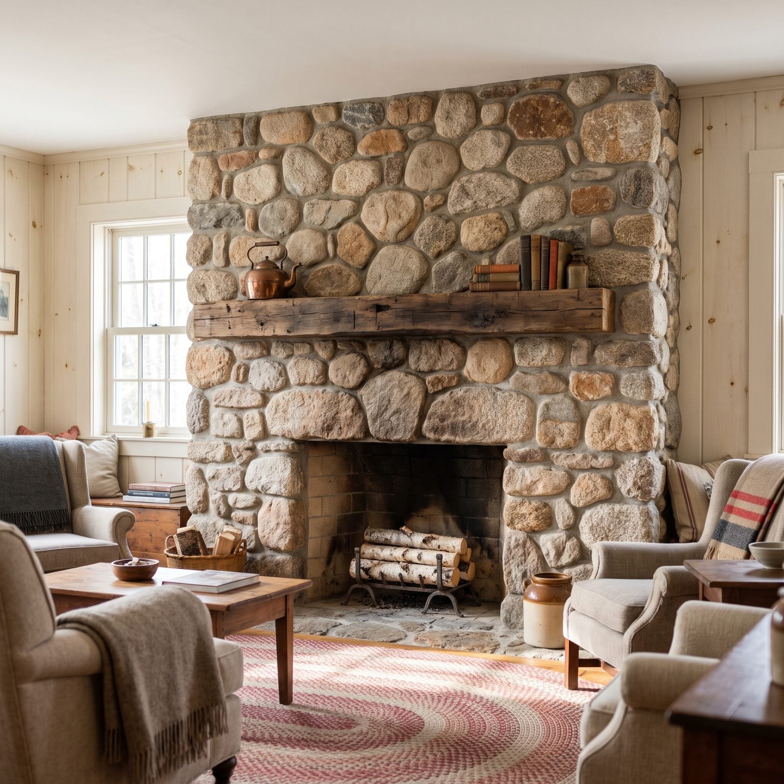 A Fireplace Stacked From Local Lake Rock