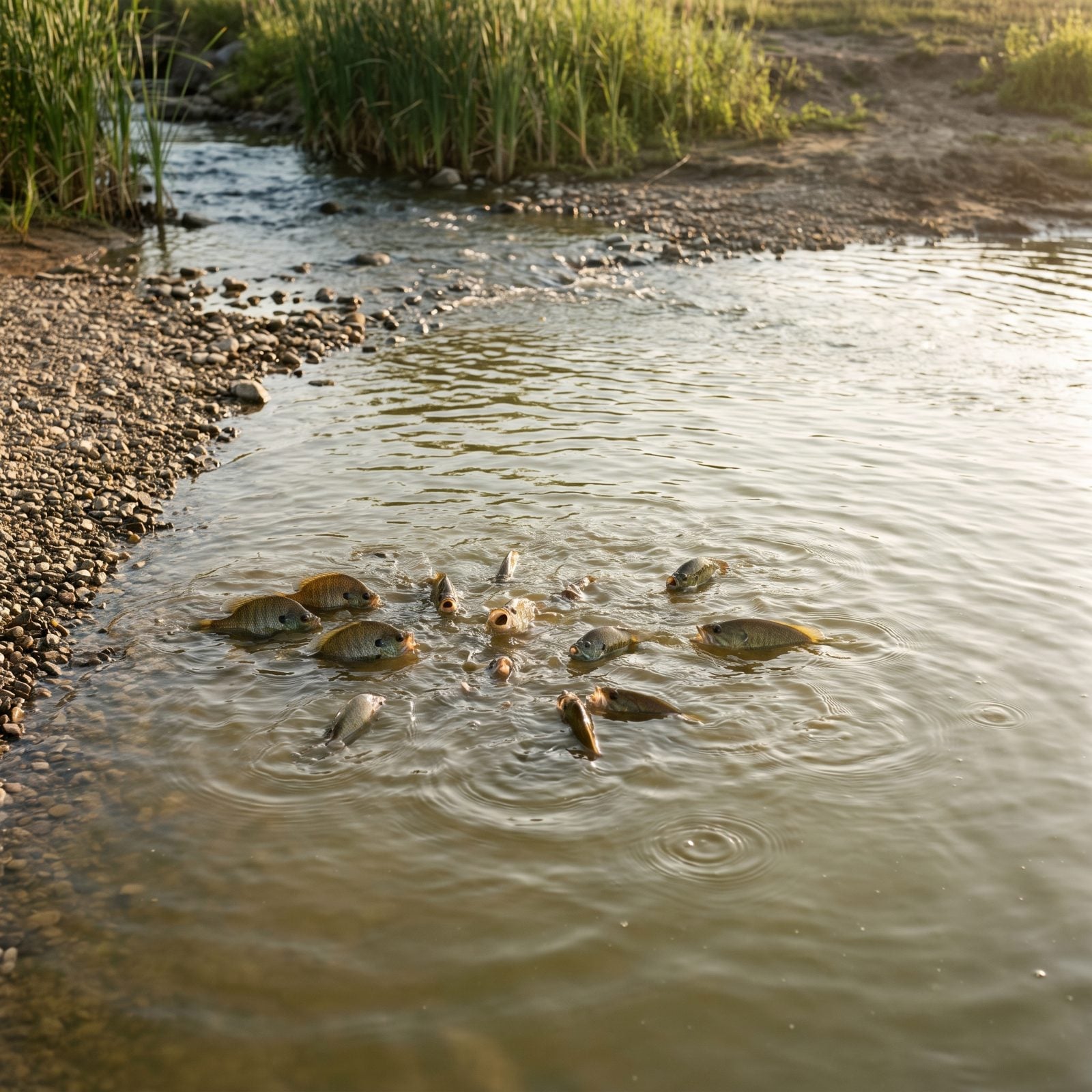 Fish Gulping at the Surface or Gathering Near an Inlet, Warning Sign