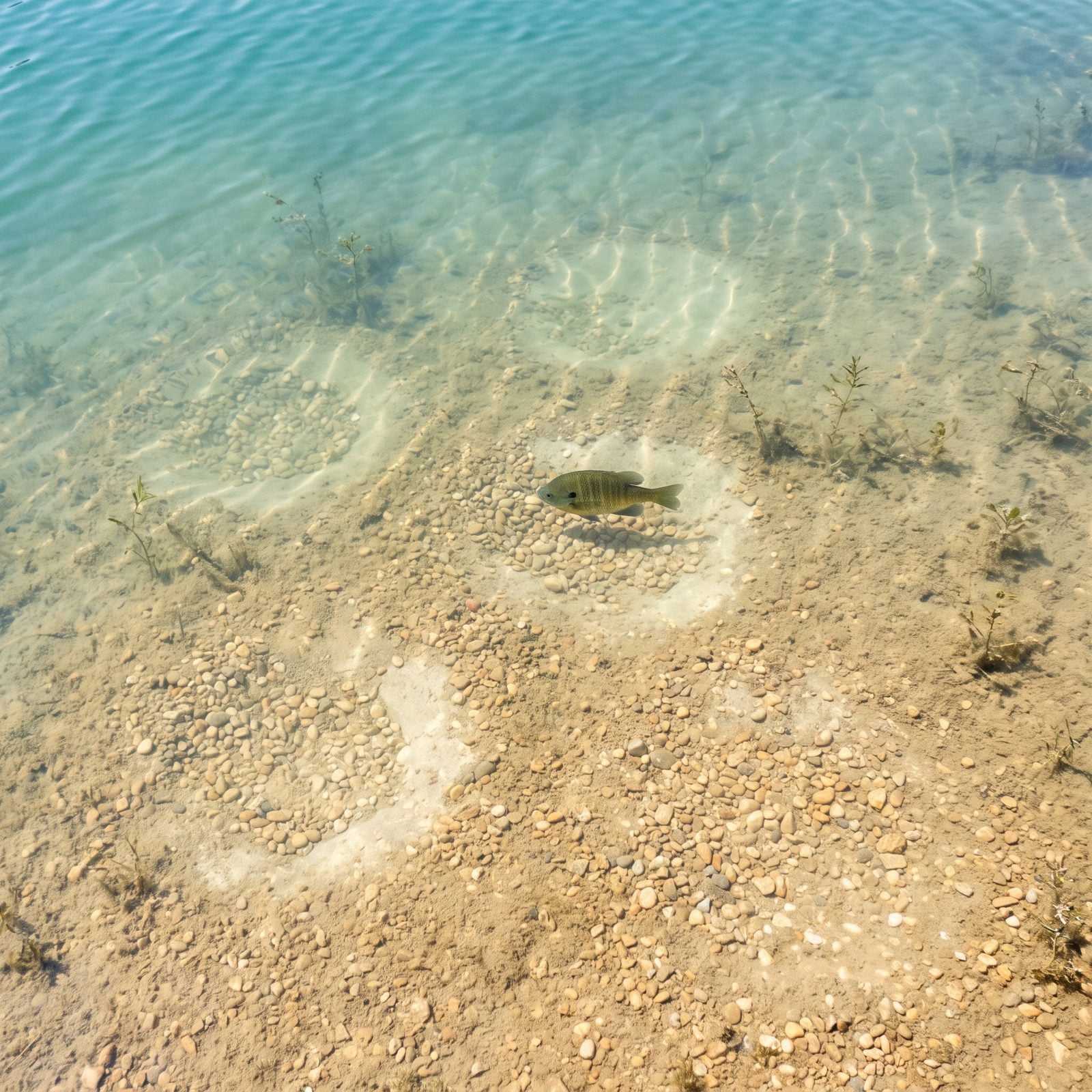 Fish Spawning Beds Swept Clean in Gravel and Sand